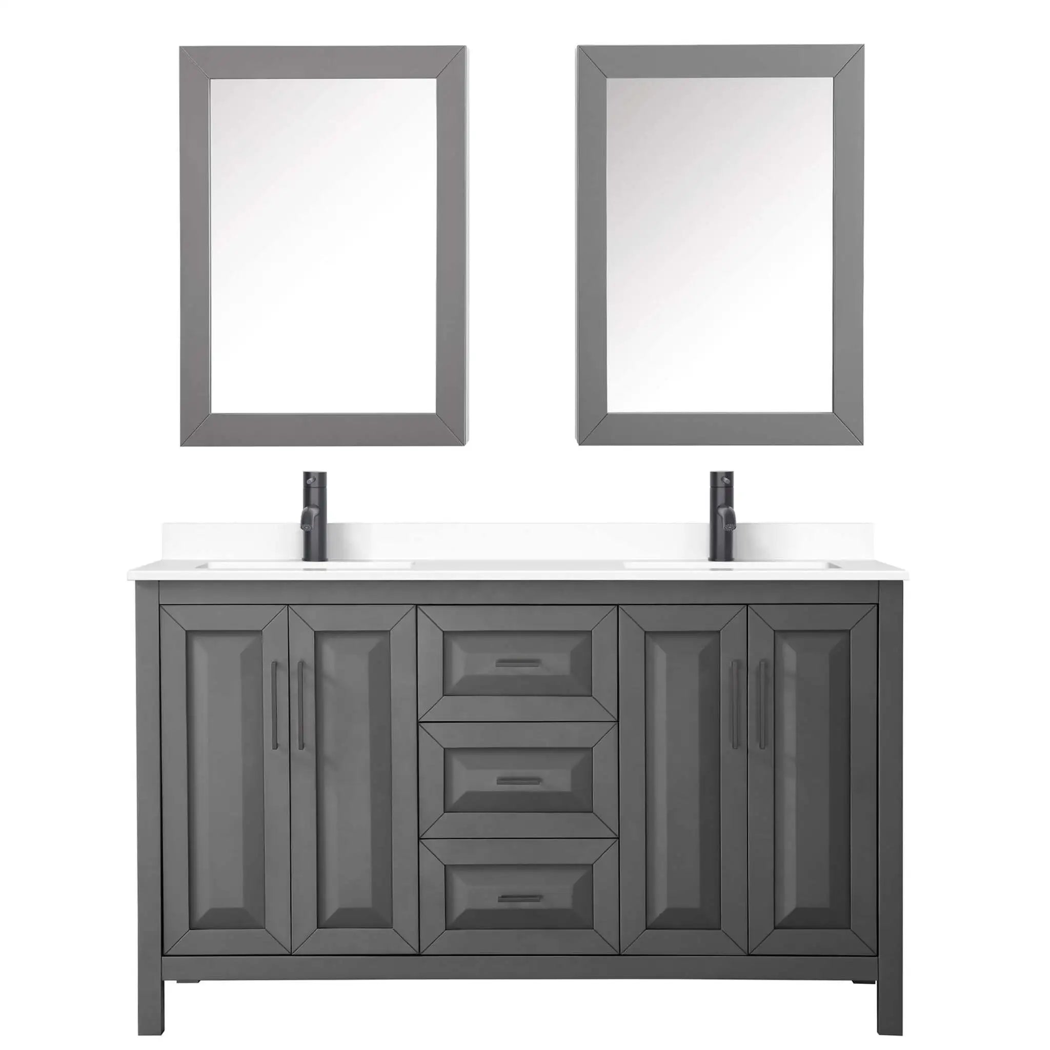60" Daria Double Bathroom Vanity in Dark Gray with Matte Black Trim & Medicine Cabinet by Wyndham