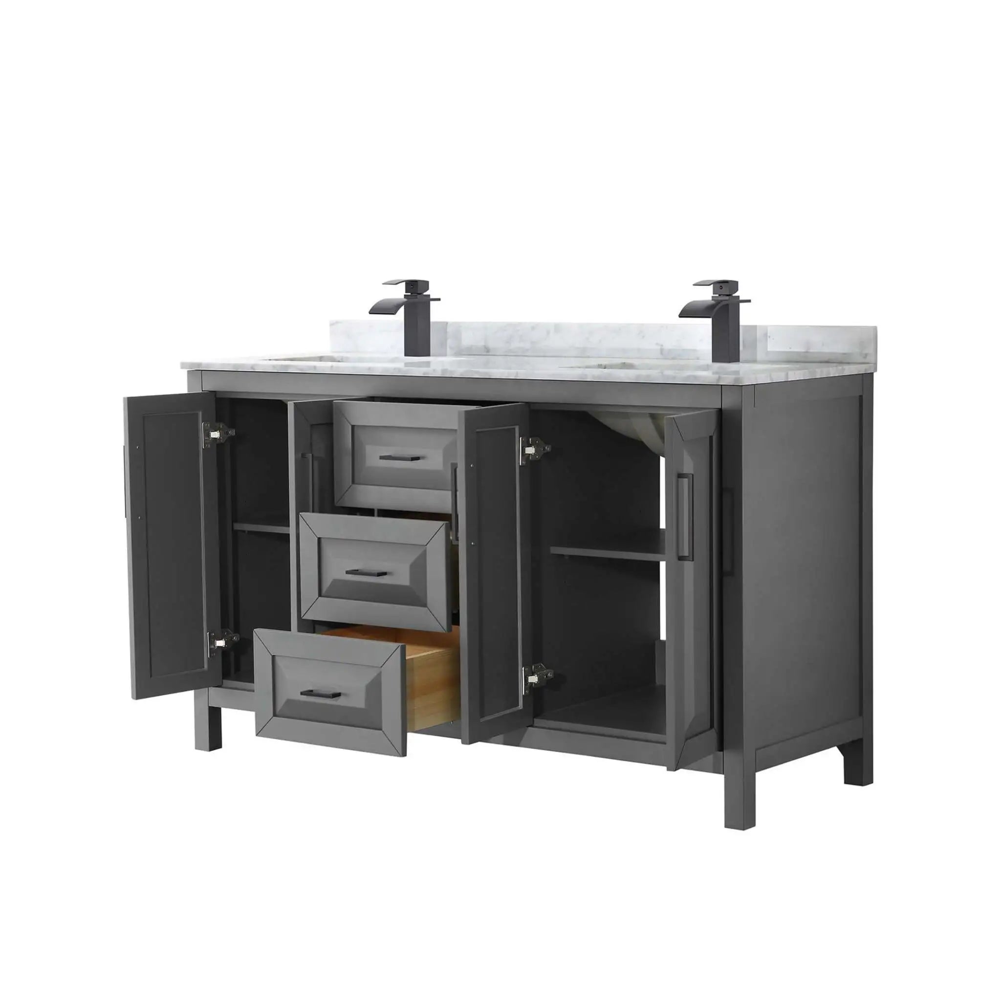 60" Daria Double Bathroom Vanity in Dark Gray with Matte Black Trim by Wyndham