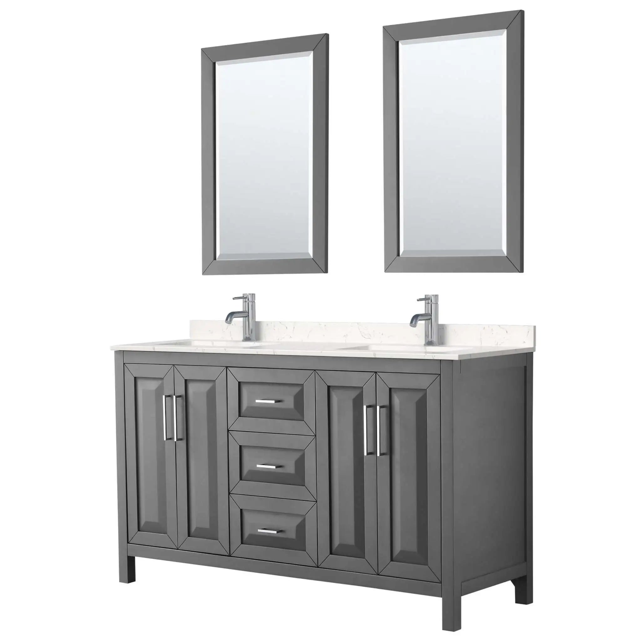 60" Daria Double Bathroom Vanity in Dark Gray with Polished Chrome Trim & 24" Mirror by Wyndham