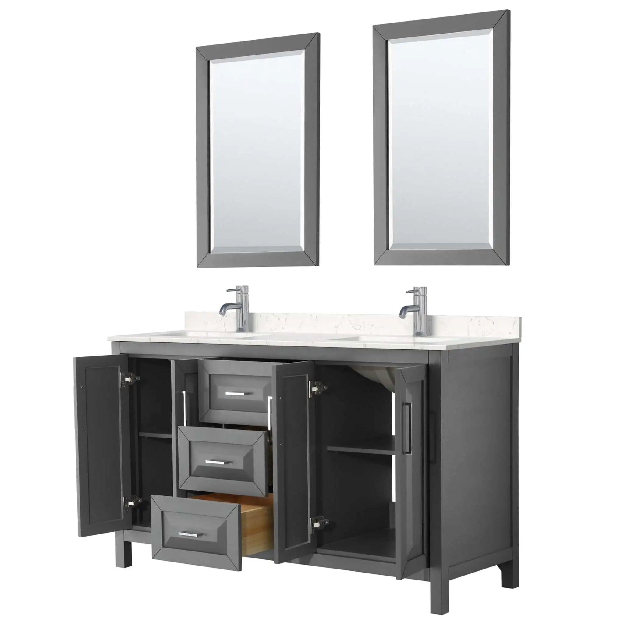 60" Daria Double Bathroom Vanity in Dark Gray with Polished Chrome Trim & 24" Mirror by Wyndham