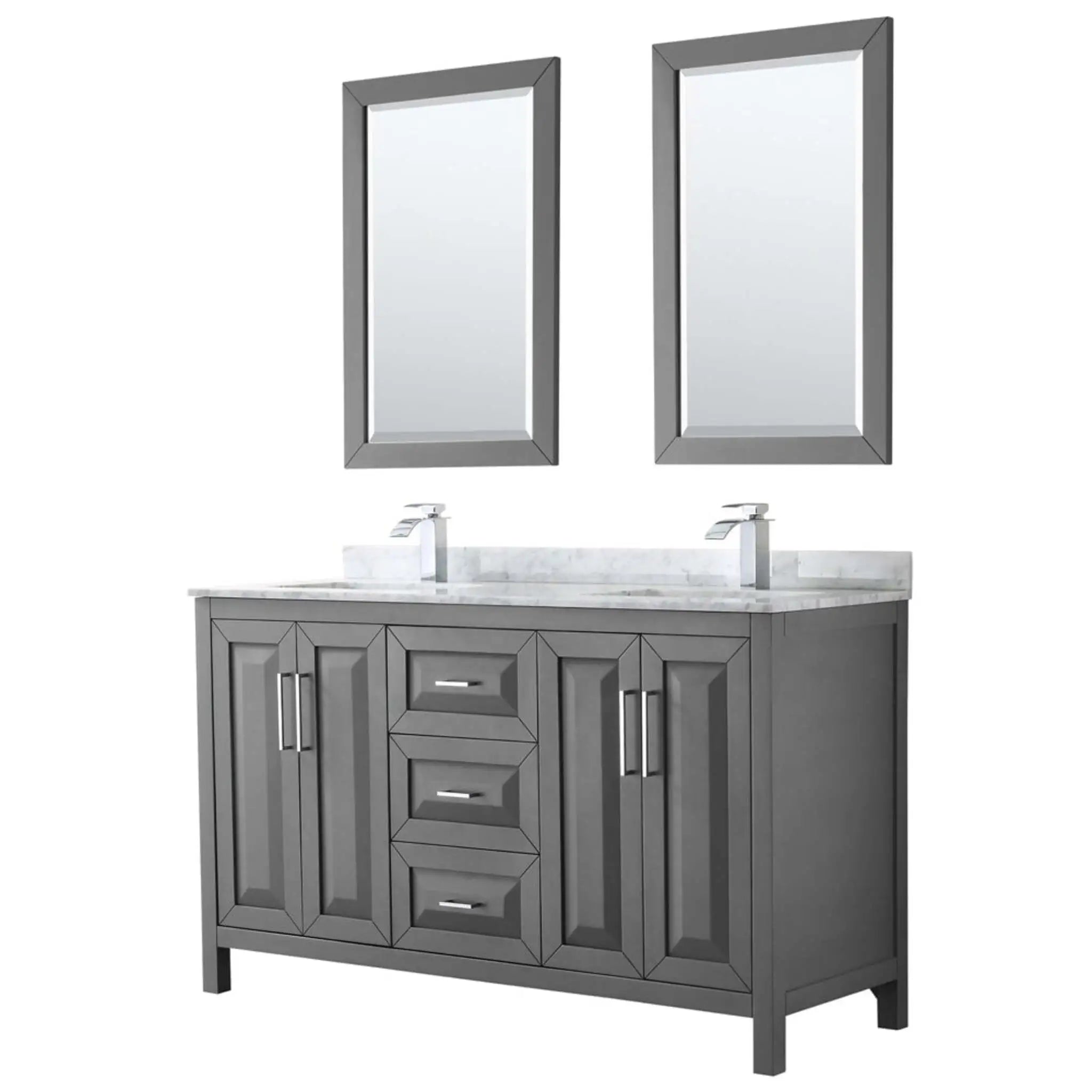60" Daria Double Bathroom Vanity in Dark Gray with Polished Chrome Trim & 24" Mirror by Wyndham