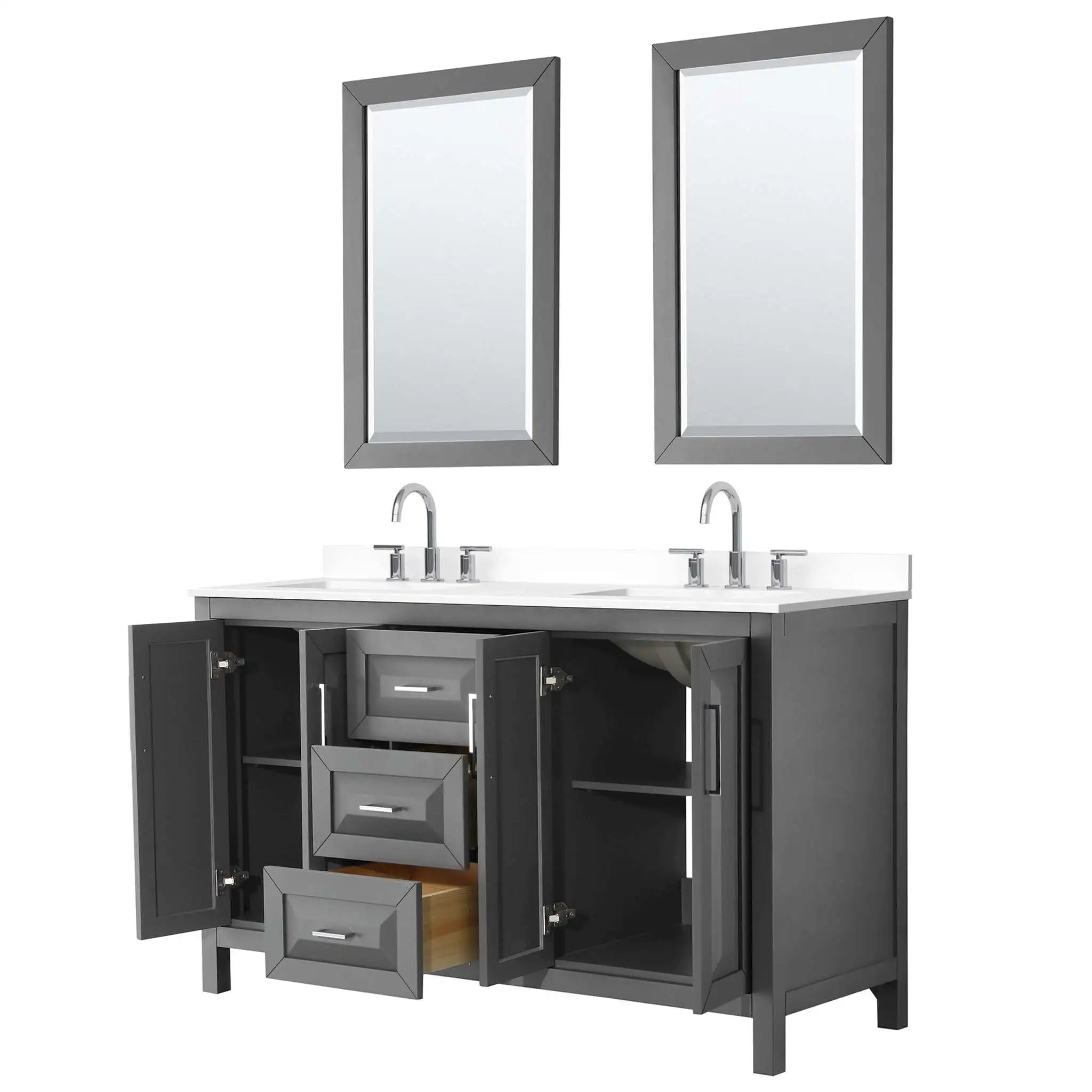 60" Daria Double Bathroom Vanity in Dark Gray with Polished Chrome Trim & 24" Mirror by Wyndham