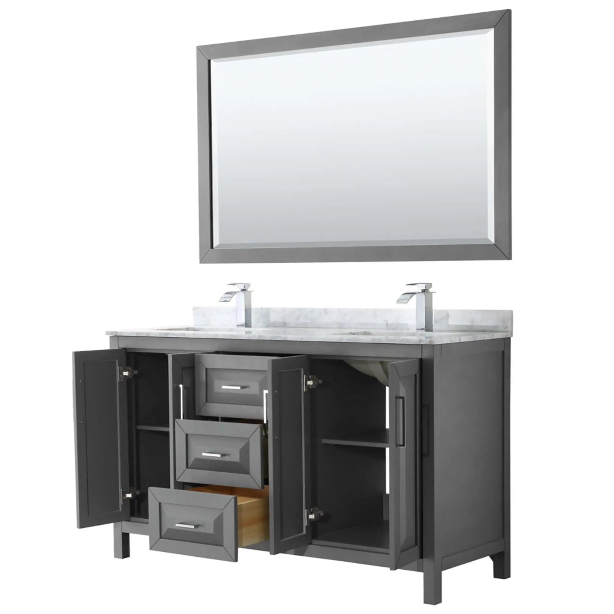 60" Daria Double Bathroom Vanity in Dark Gray with Polished Chrome Trim & 58" Mirror by Wyndham