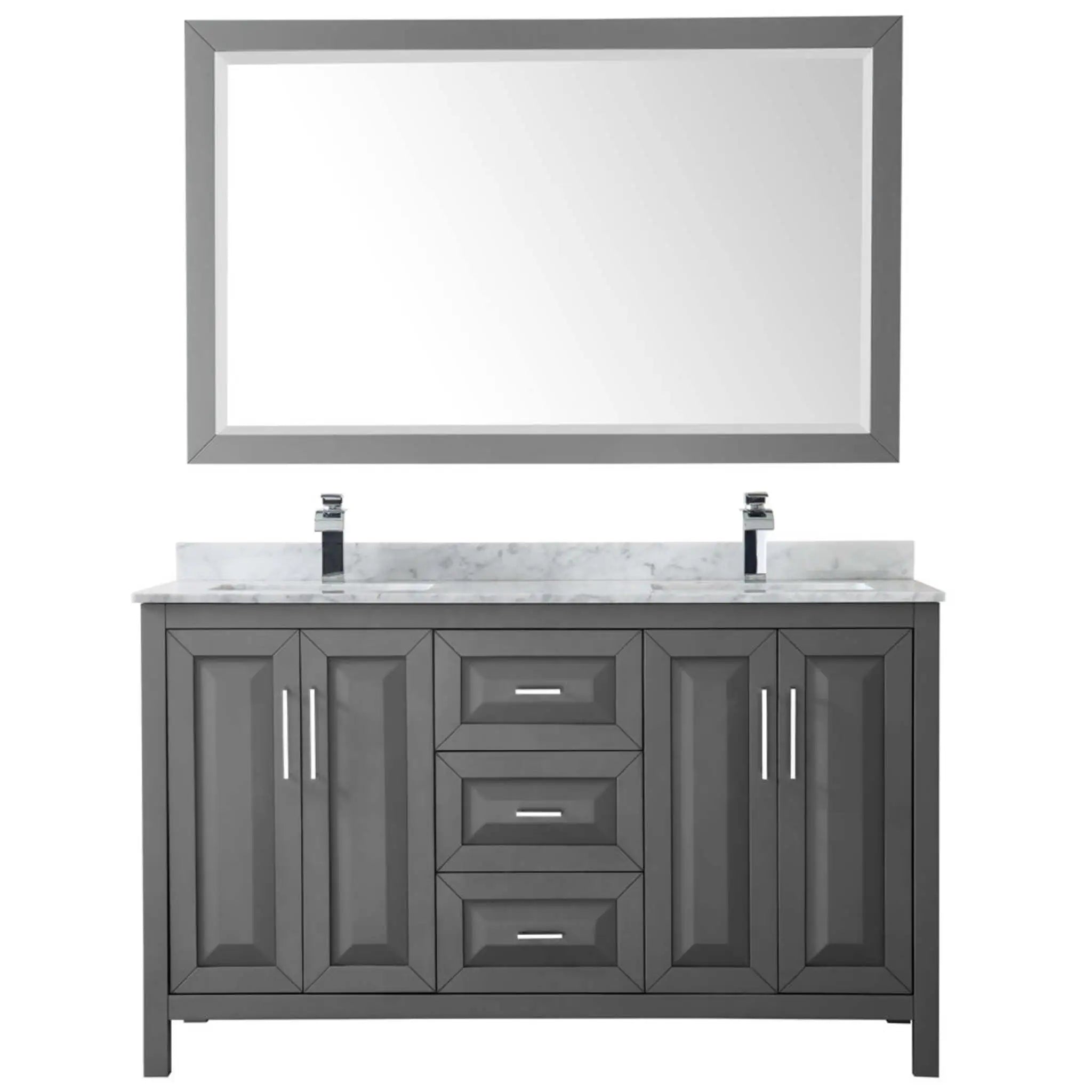 60" Daria Double Bathroom Vanity in Dark Gray with Polished Chrome Trim & 58" Mirror by Wyndham