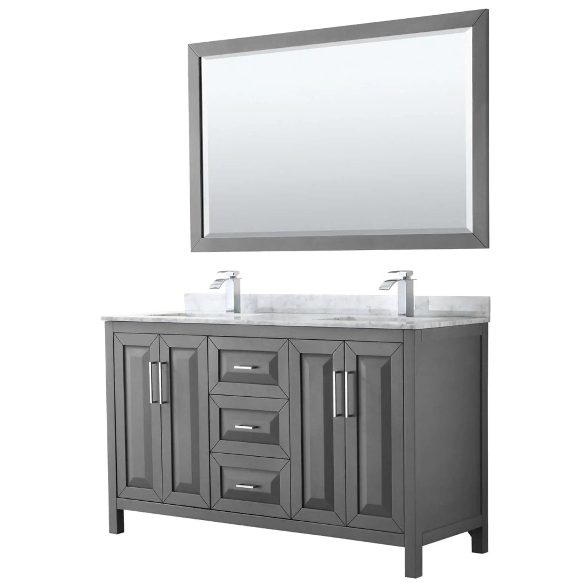 60" Daria Double Bathroom Vanity in Dark Gray with Polished Chrome Trim & 58" Mirror by Wyndham