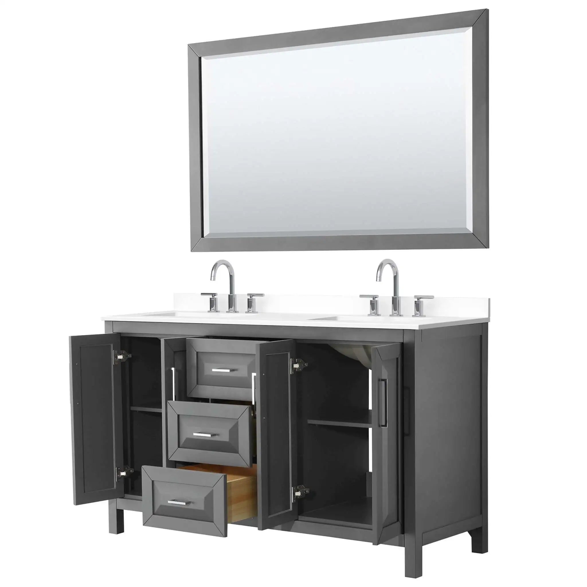 60" Daria Double Bathroom Vanity in Dark Gray with Polished Chrome Trim & 58" Mirror by Wyndham