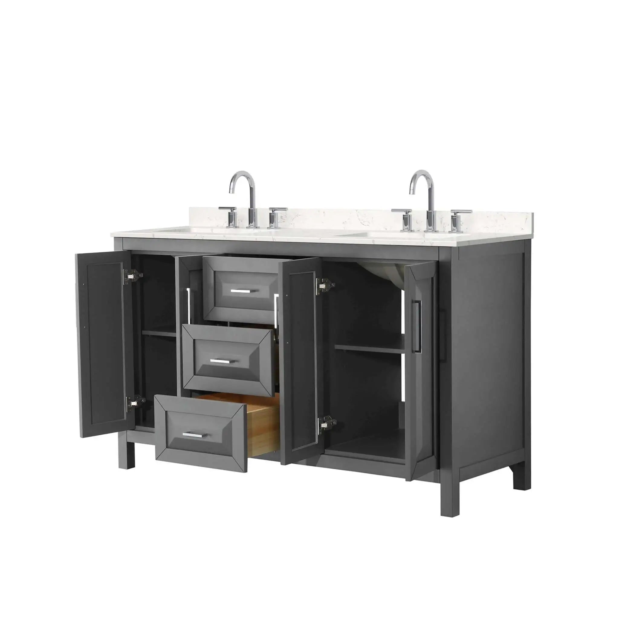 60" Daria Double Bathroom Vanity in Dark Gray with Polished Chrome Trim by Wyndham