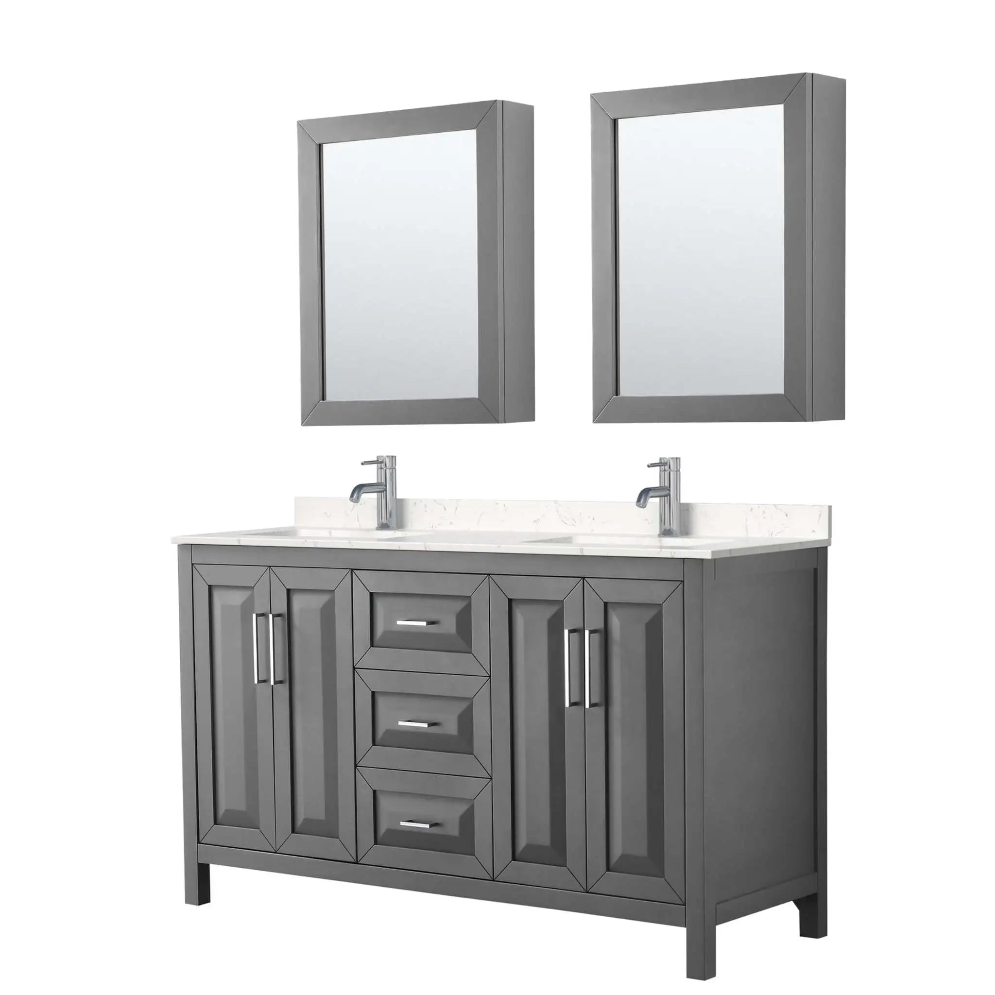 60" Daria Double Bathroom Vanity in Dark Gray with Polished Chrome Trim & Medicine Cabinet by Wyndham