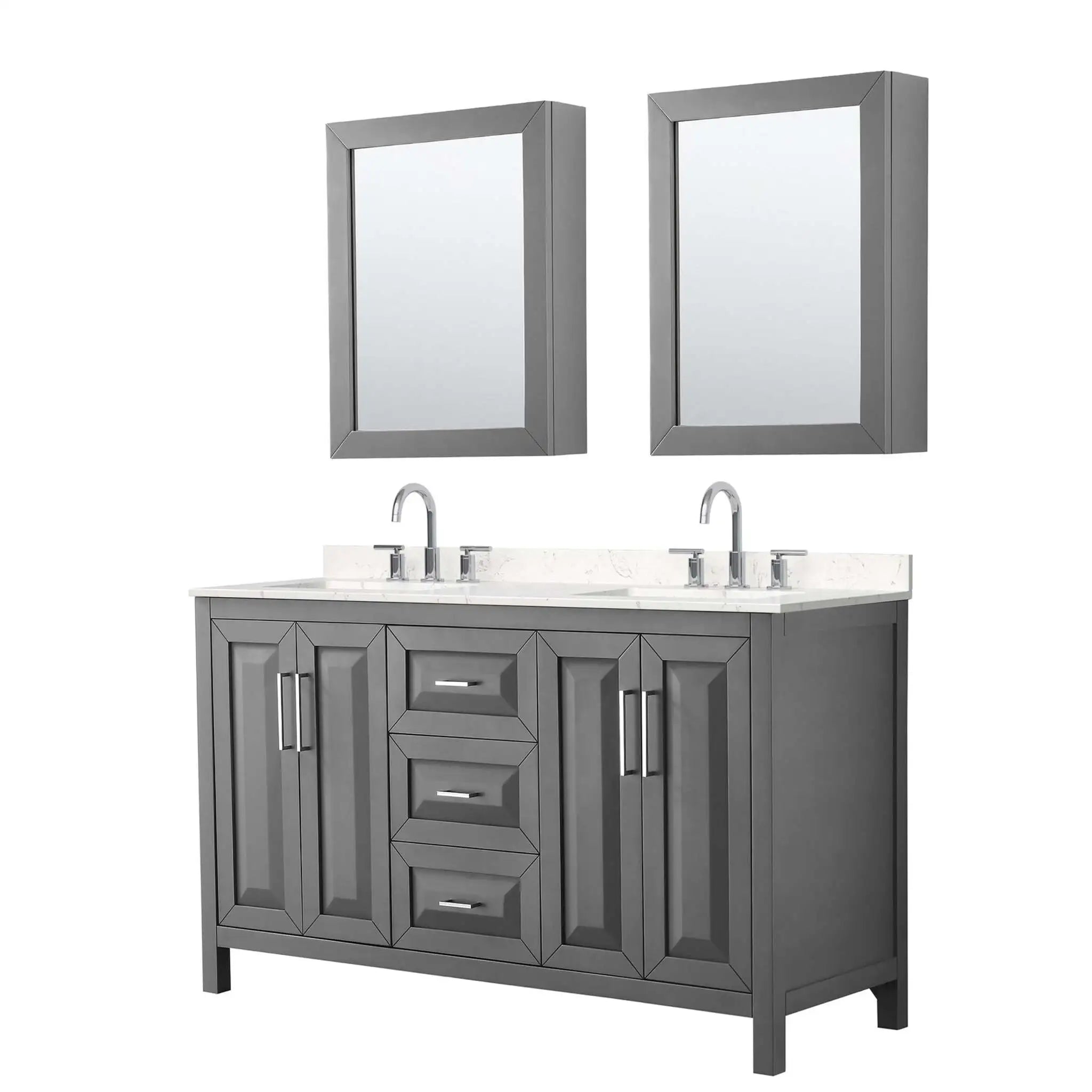 60" Daria Double Bathroom Vanity in Dark Gray with Polished Chrome Trim & Medicine Cabinet by Wyndham