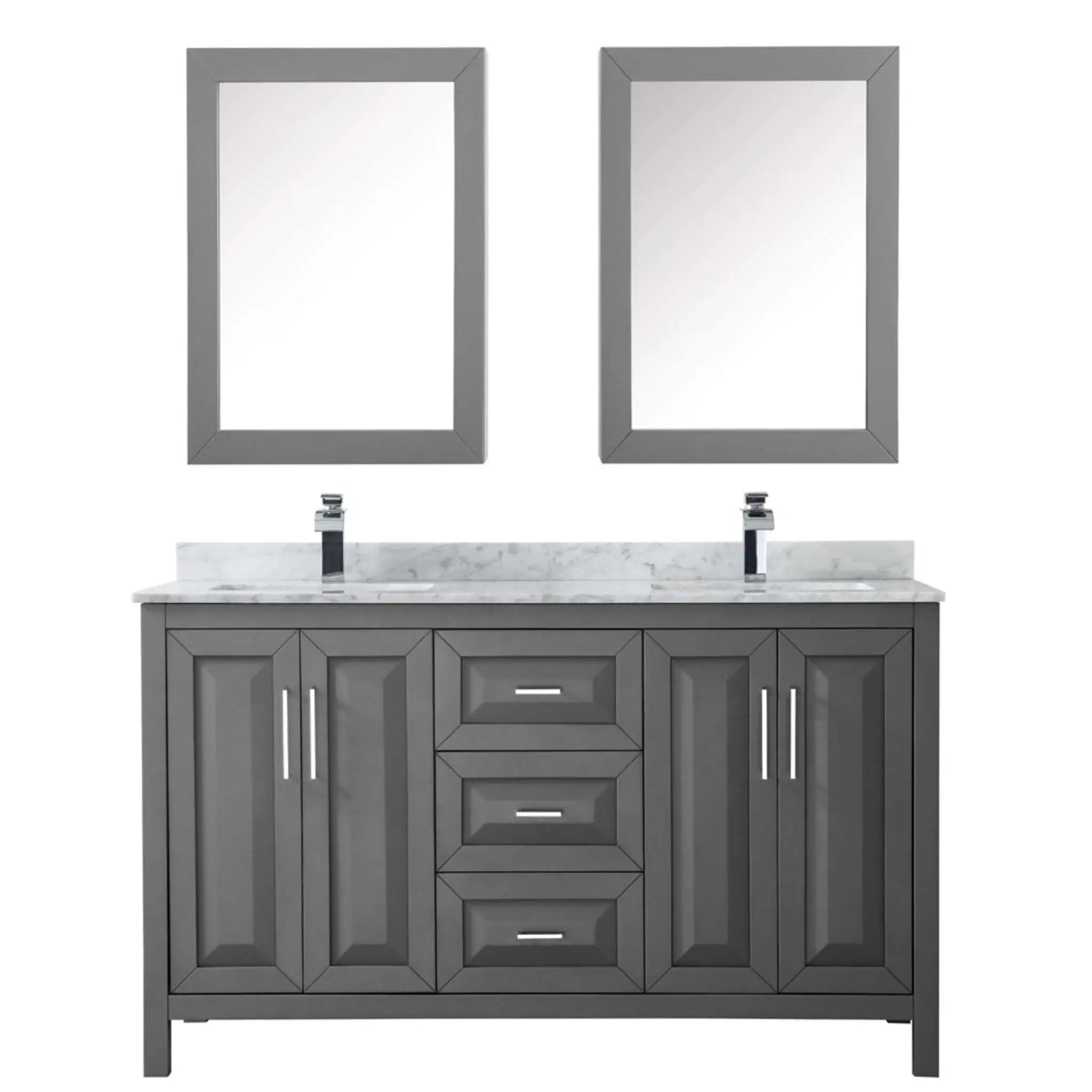 60" Daria Double Bathroom Vanity in Dark Gray with Polished Chrome Trim & Medicine Cabinet by Wyndham