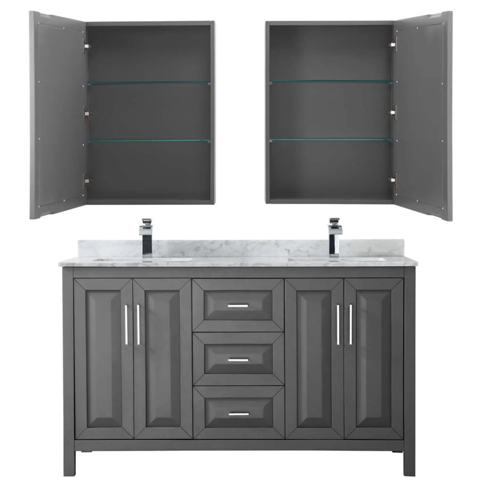 60" Daria Double Bathroom Vanity in Dark Gray with Polished Chrome Trim & Medicine Cabinet by Wyndham