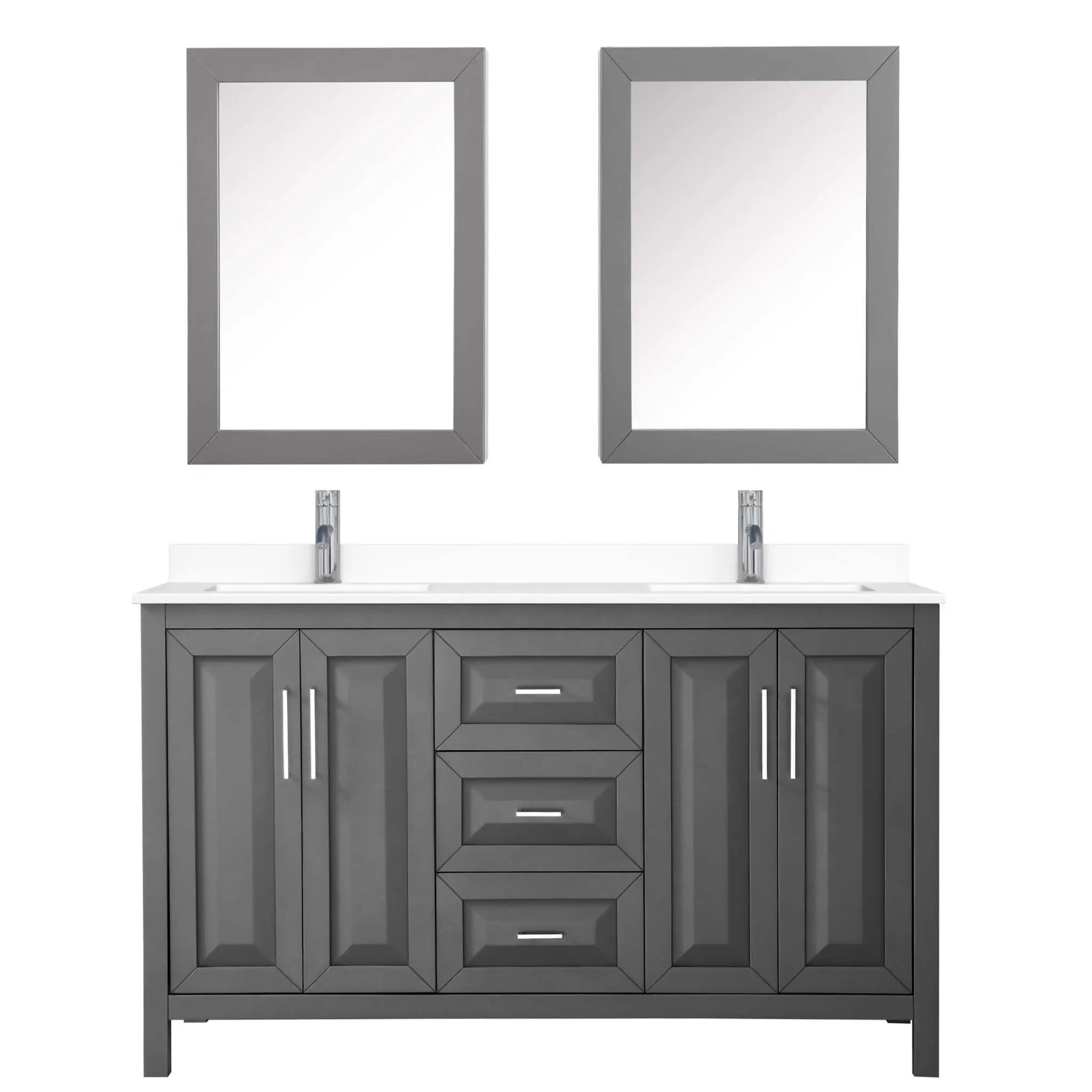 60" Daria Double Bathroom Vanity in Dark Gray with Polished Chrome Trim & Medicine Cabinet by Wyndham