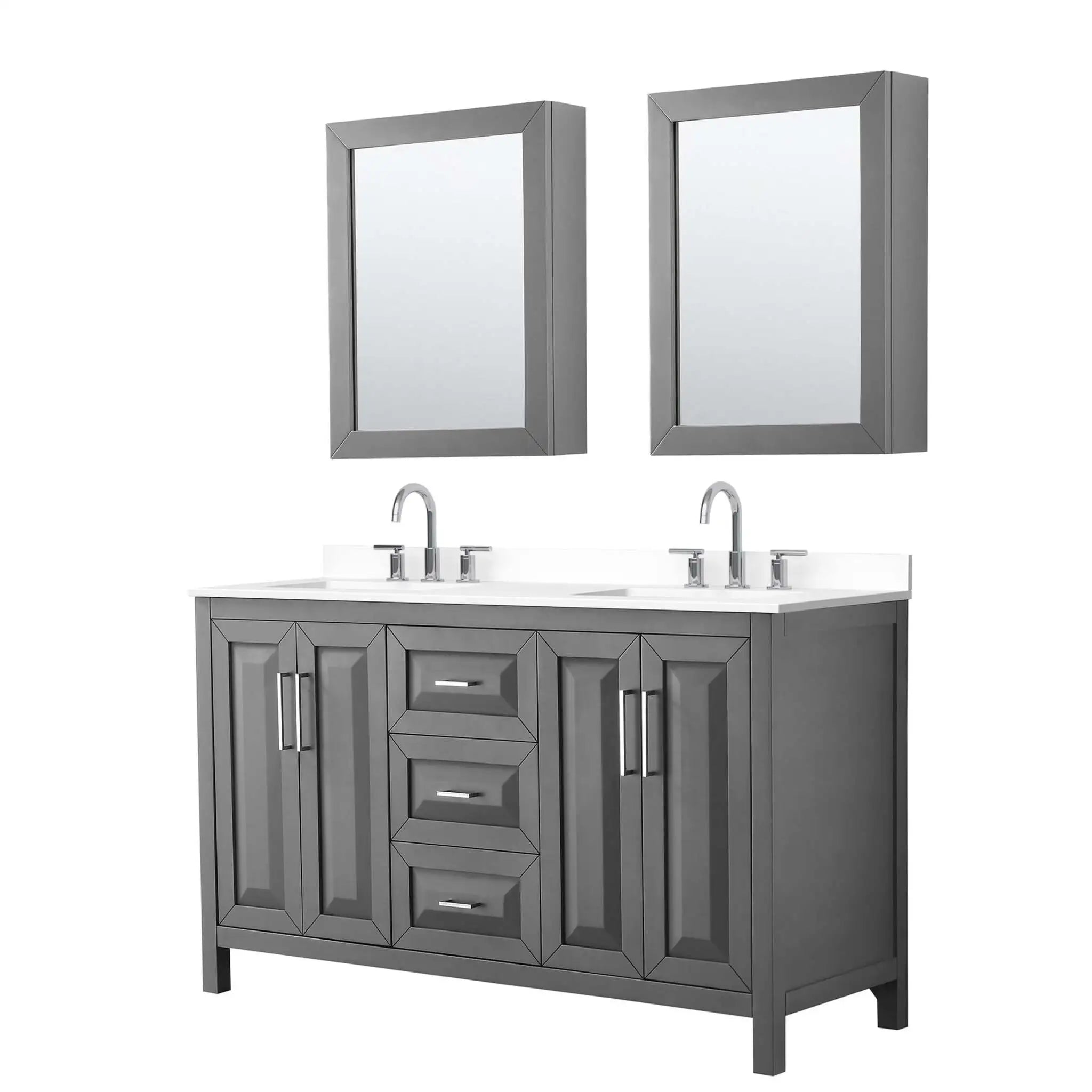 60" Daria Double Bathroom Vanity in Dark Gray with Polished Chrome Trim & Medicine Cabinet by Wyndham