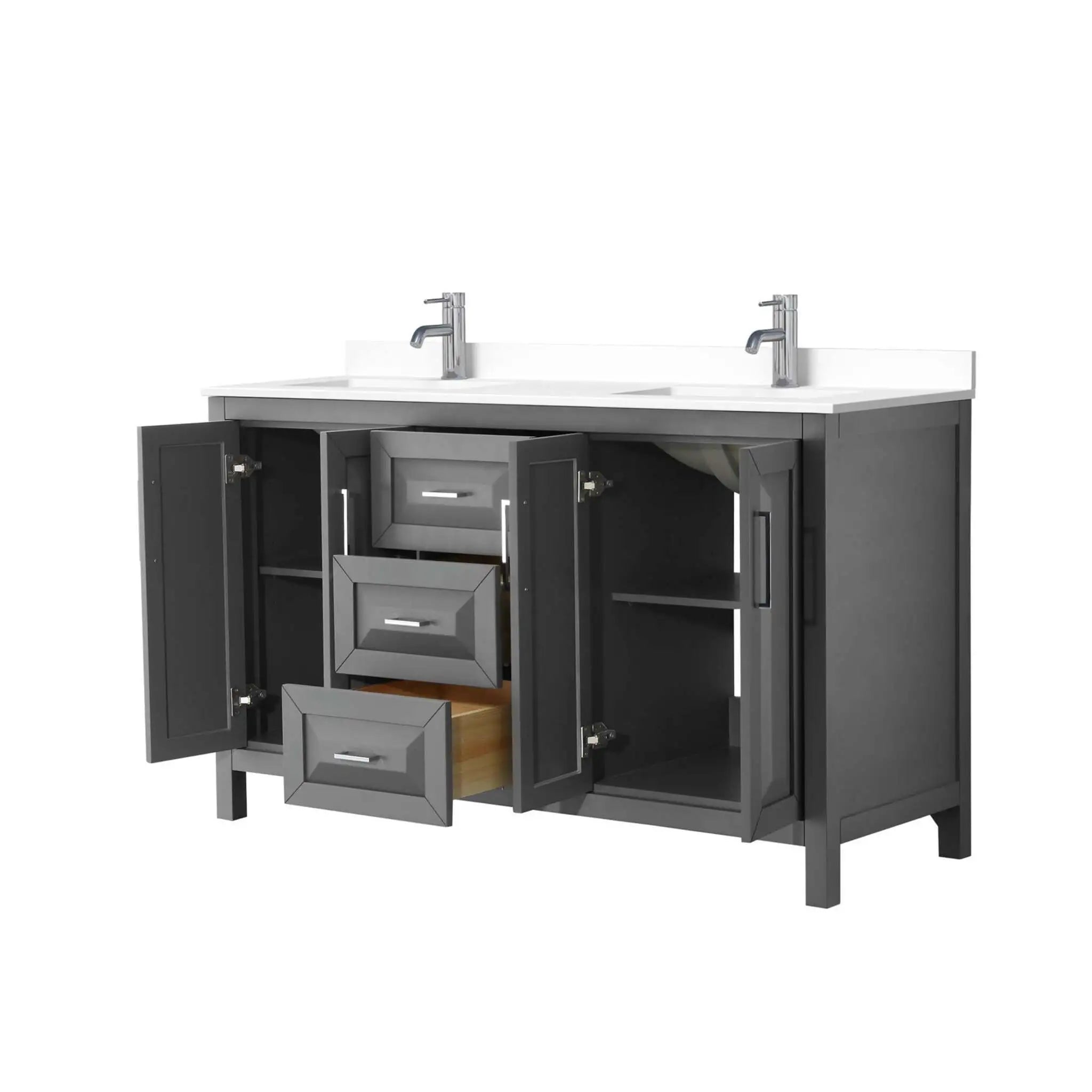 60" Daria Double Bathroom Vanity in Dark Gray with Polished Chrome Trim by Wyndham