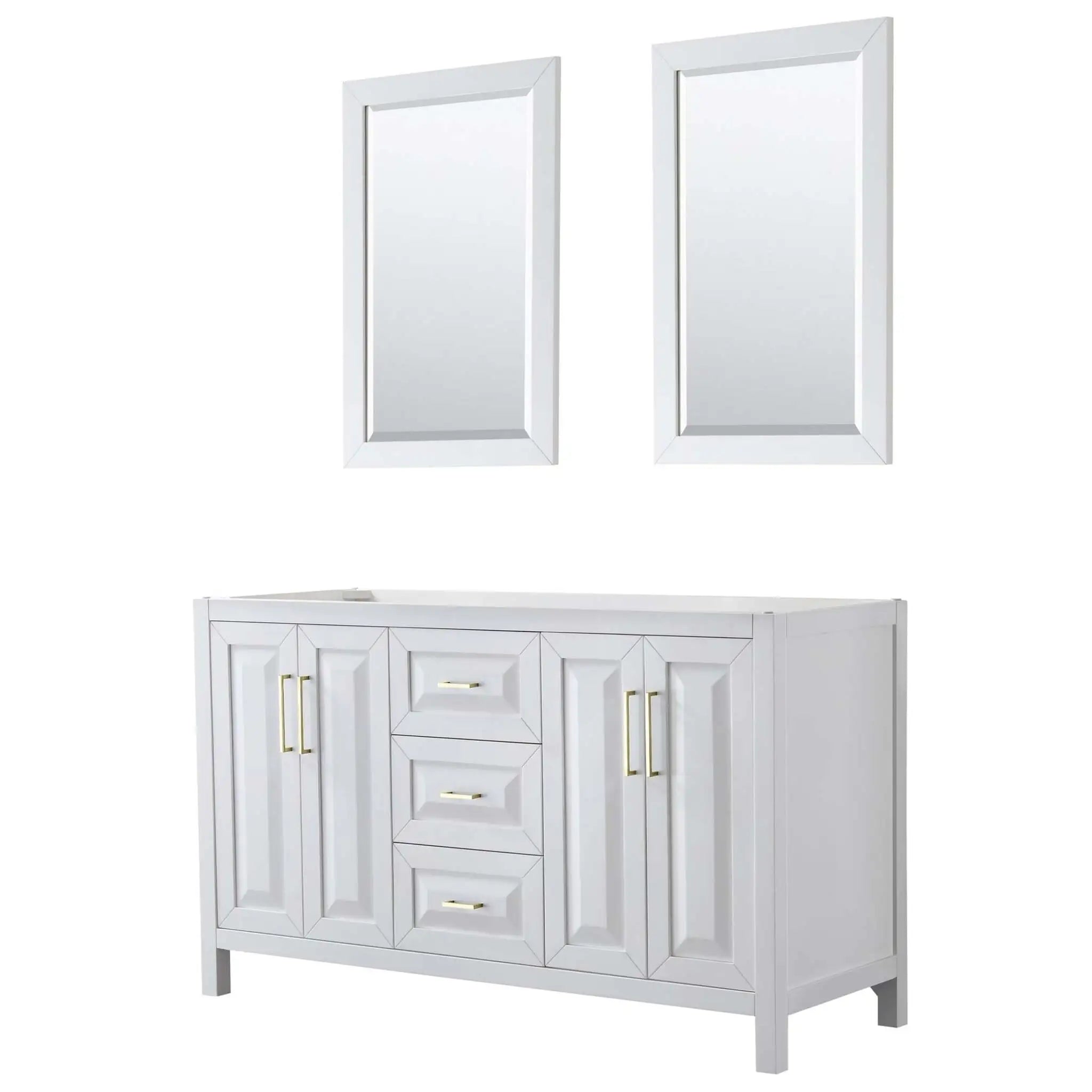 60" Daria Double Bathroom Vanity in White with Brushed Gold Trim & 24" Mirror by Wyndham
