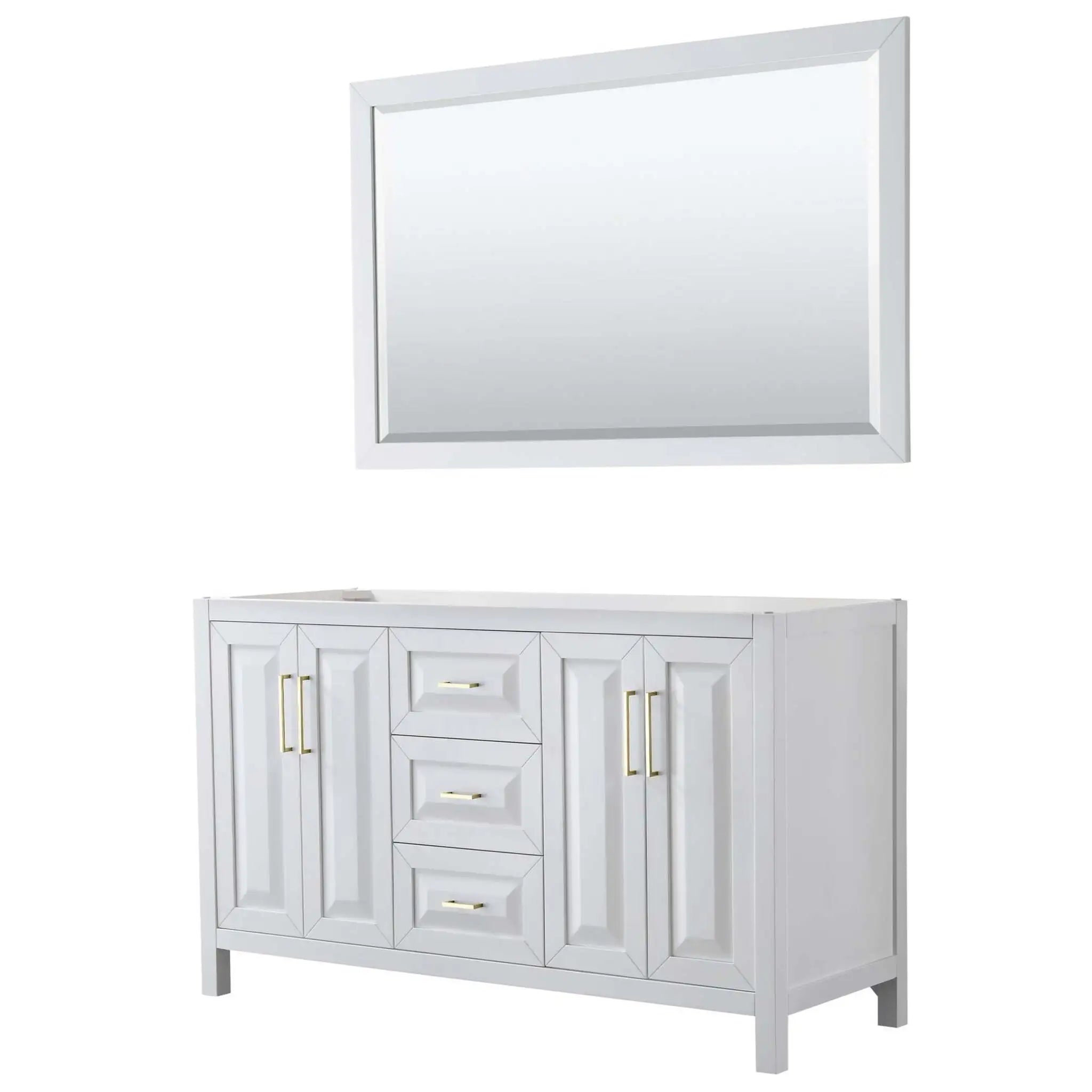 60" Daria Double Bathroom Vanity in White with Brushed Gold Trim & 58" Mirror by Wyndham