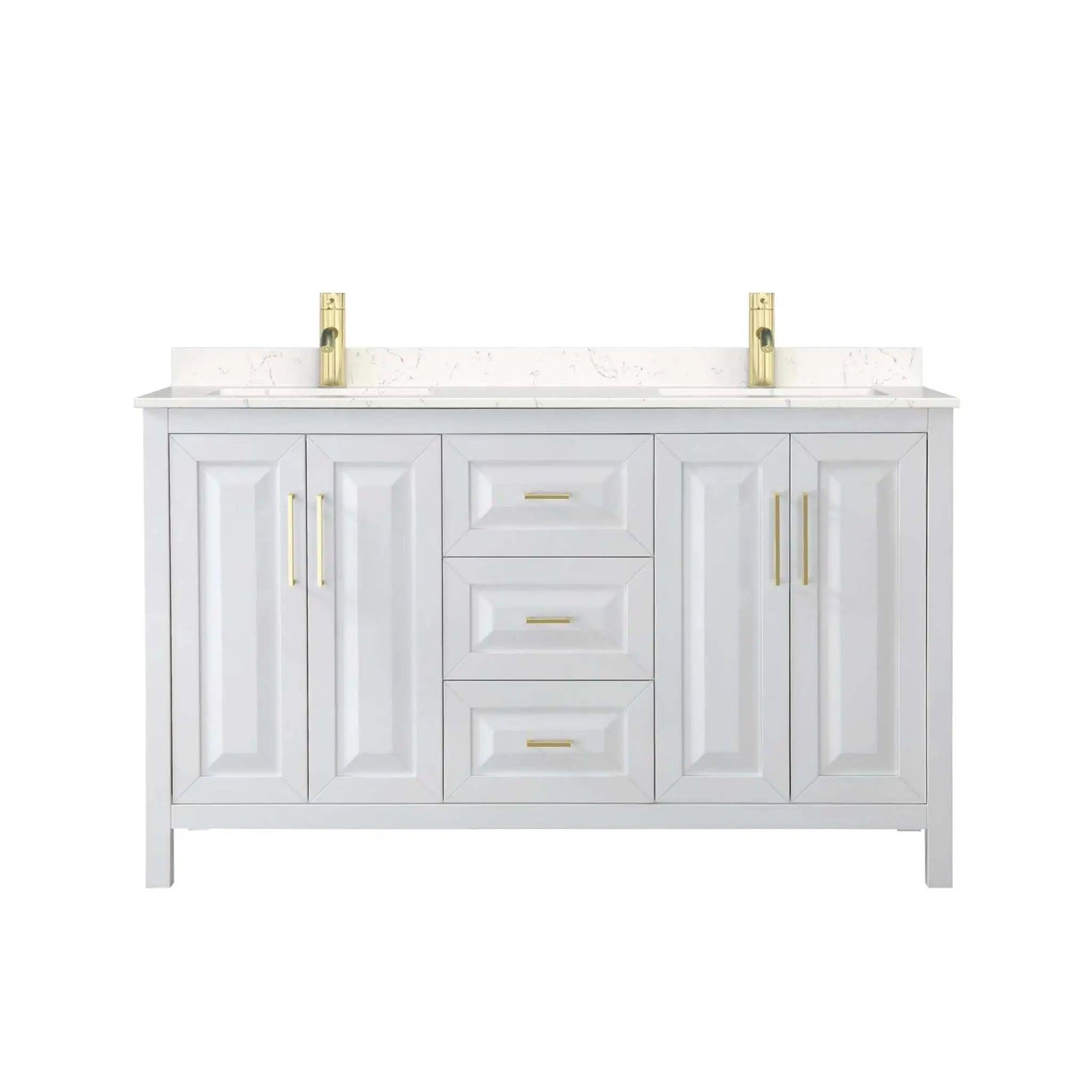 60" Daria Double Bathroom Vanity in White with Brushed Gold Trim by Wyndham