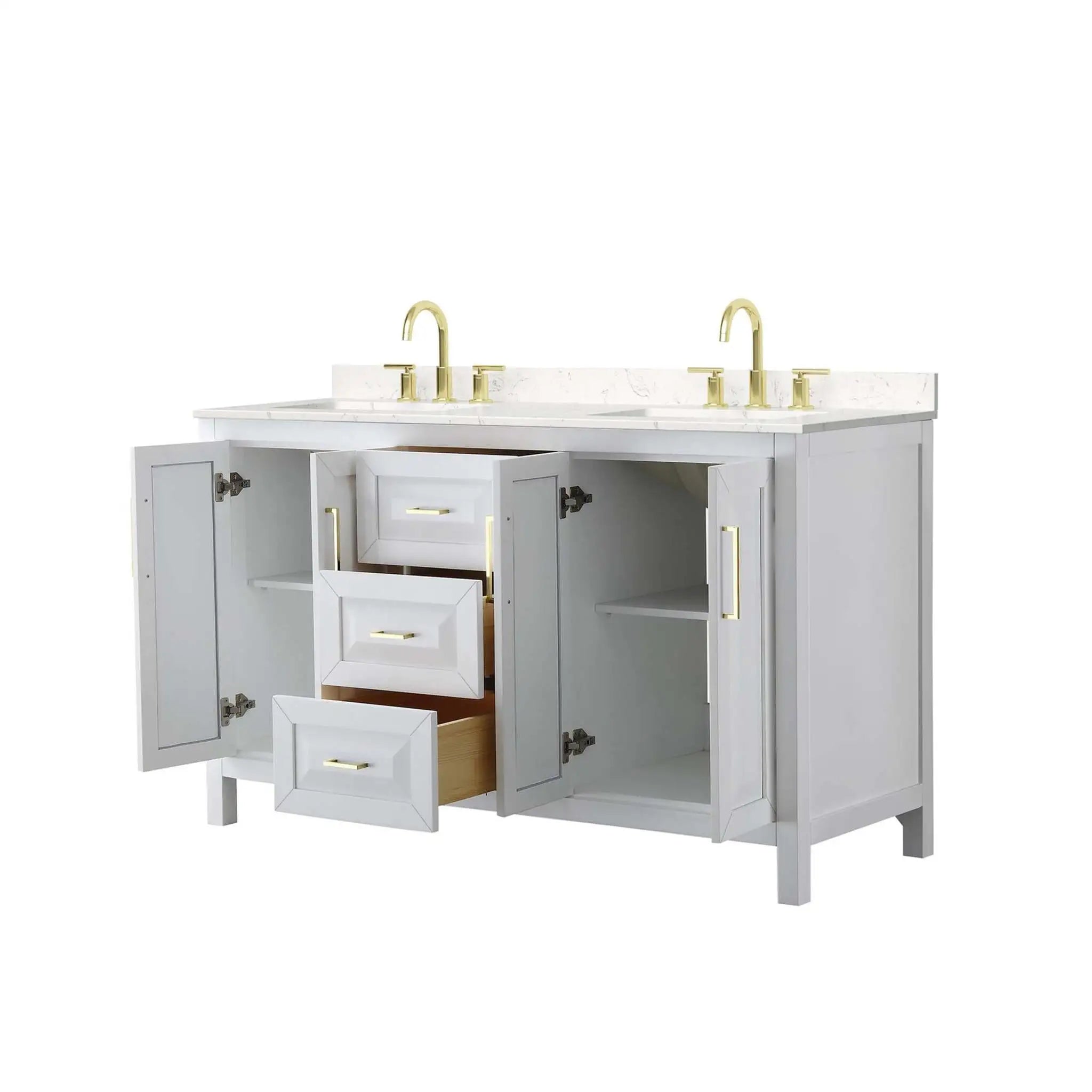 60" Daria Double Bathroom Vanity in White with Brushed Gold Trim by Wyndham