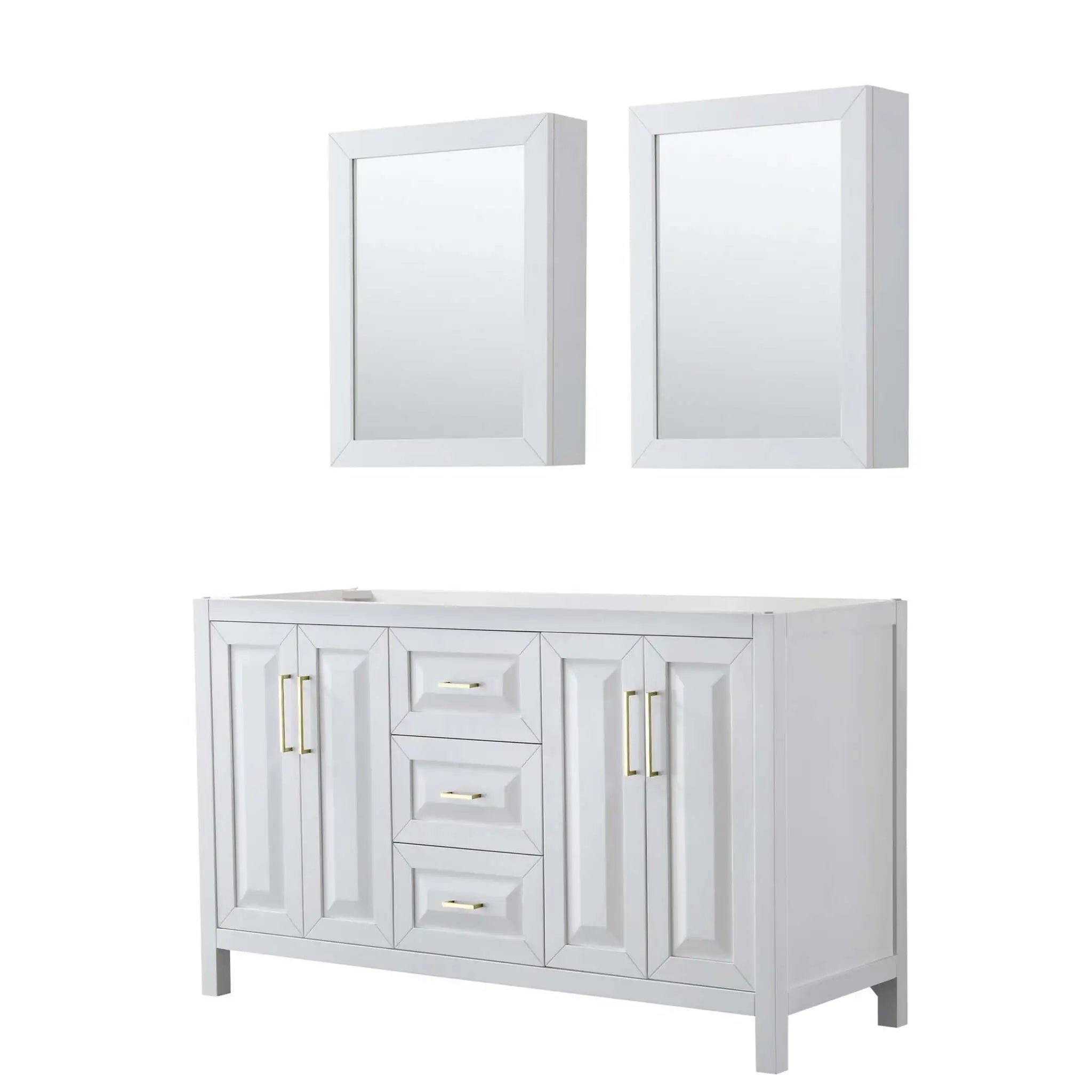 60" Daria Double Bathroom Vanity in White with Brushed Gold Trim & Medicine Cabinet by Wyndham