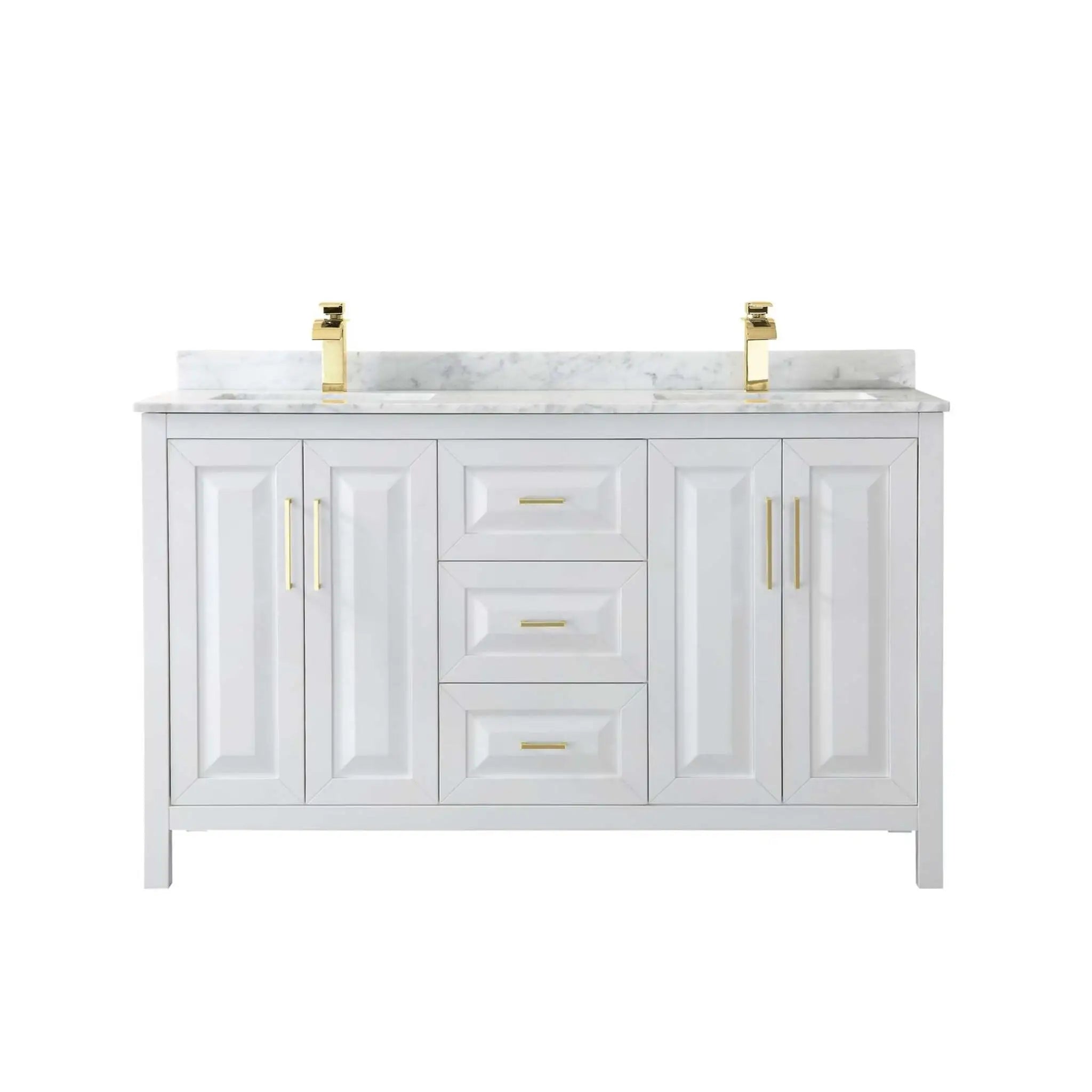 60" Daria Double Bathroom Vanity in White with Brushed Gold Trim by Wyndham
