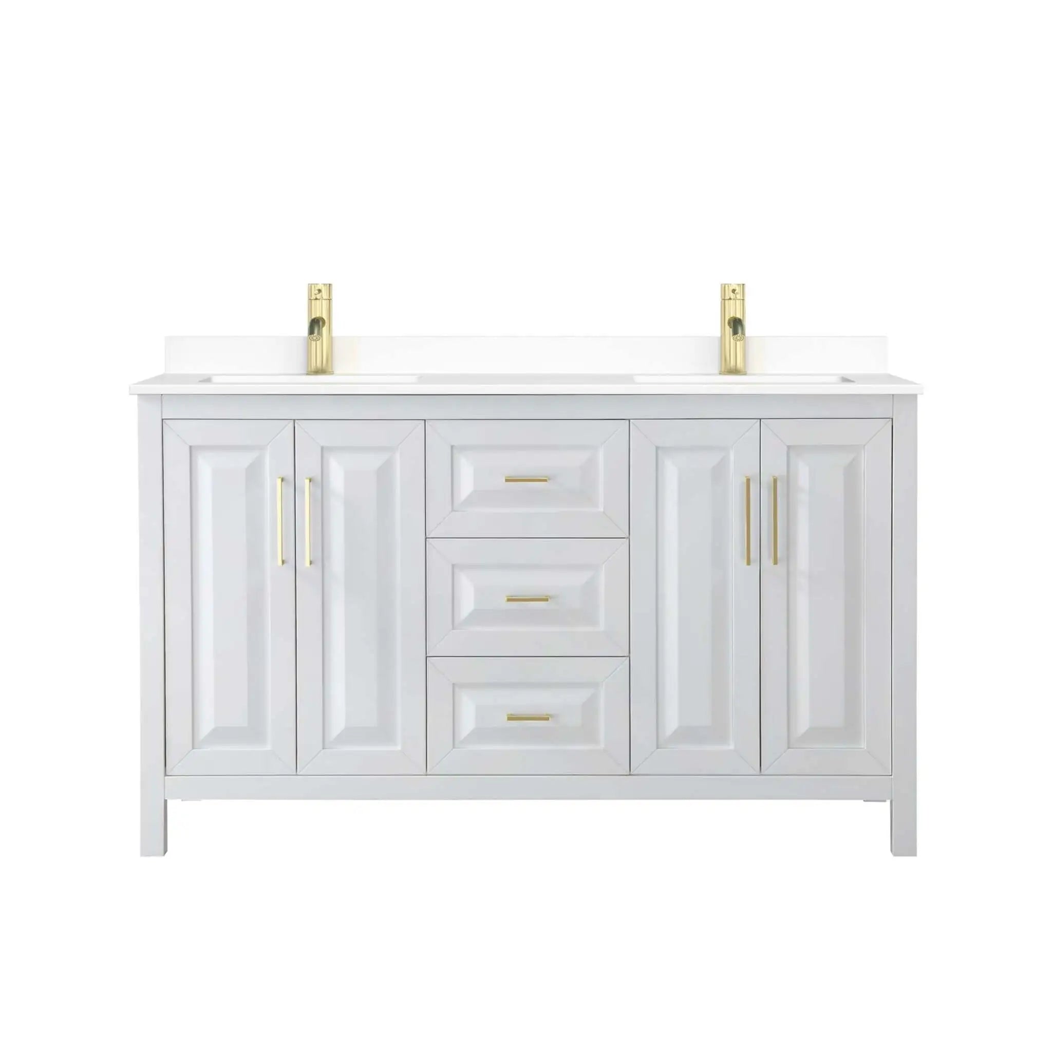 60" Daria Double Bathroom Vanity in White with Brushed Gold Trim by Wyndham
