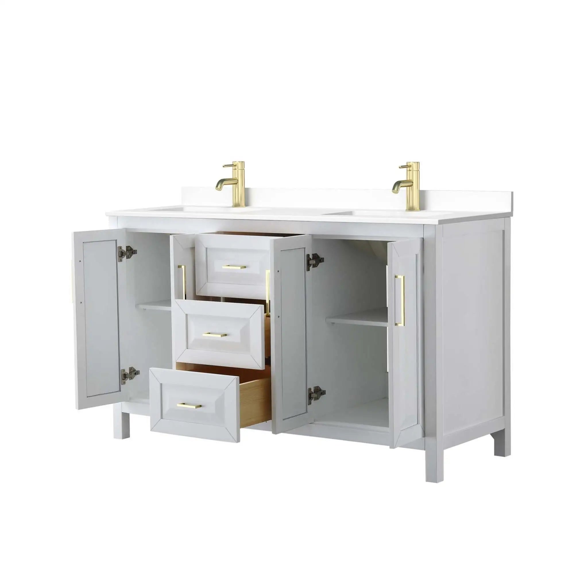 60" Daria Double Bathroom Vanity in White with Brushed Gold Trim by Wyndham
