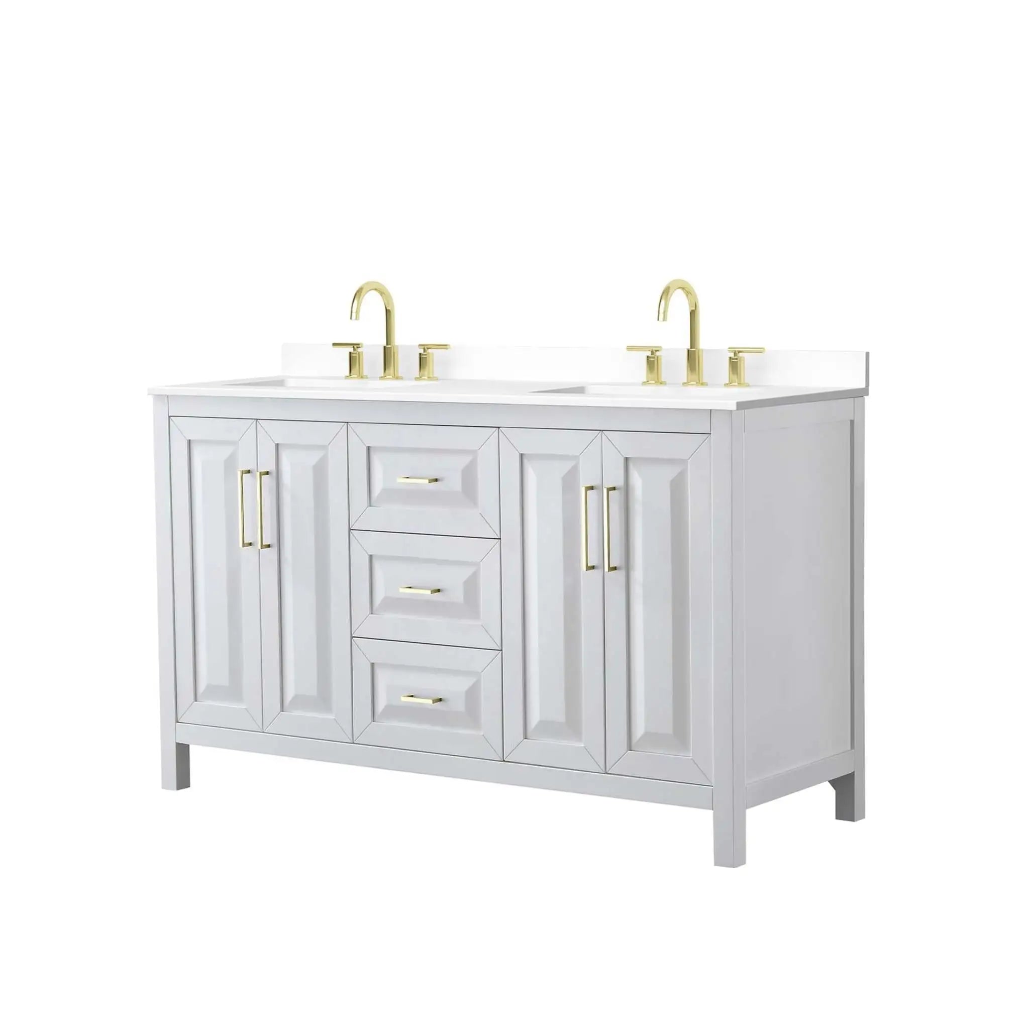 60" Daria Double Bathroom Vanity in White with Brushed Gold Trim by Wyndham