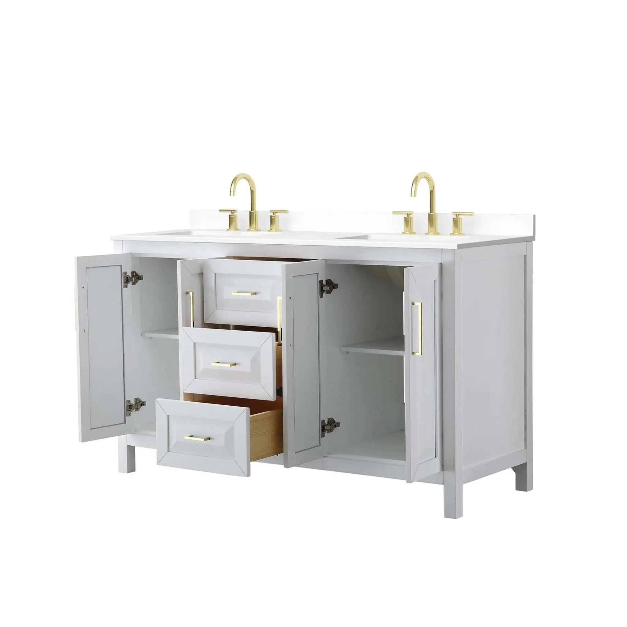 60" Daria Double Bathroom Vanity in White with Brushed Gold Trim by Wyndham