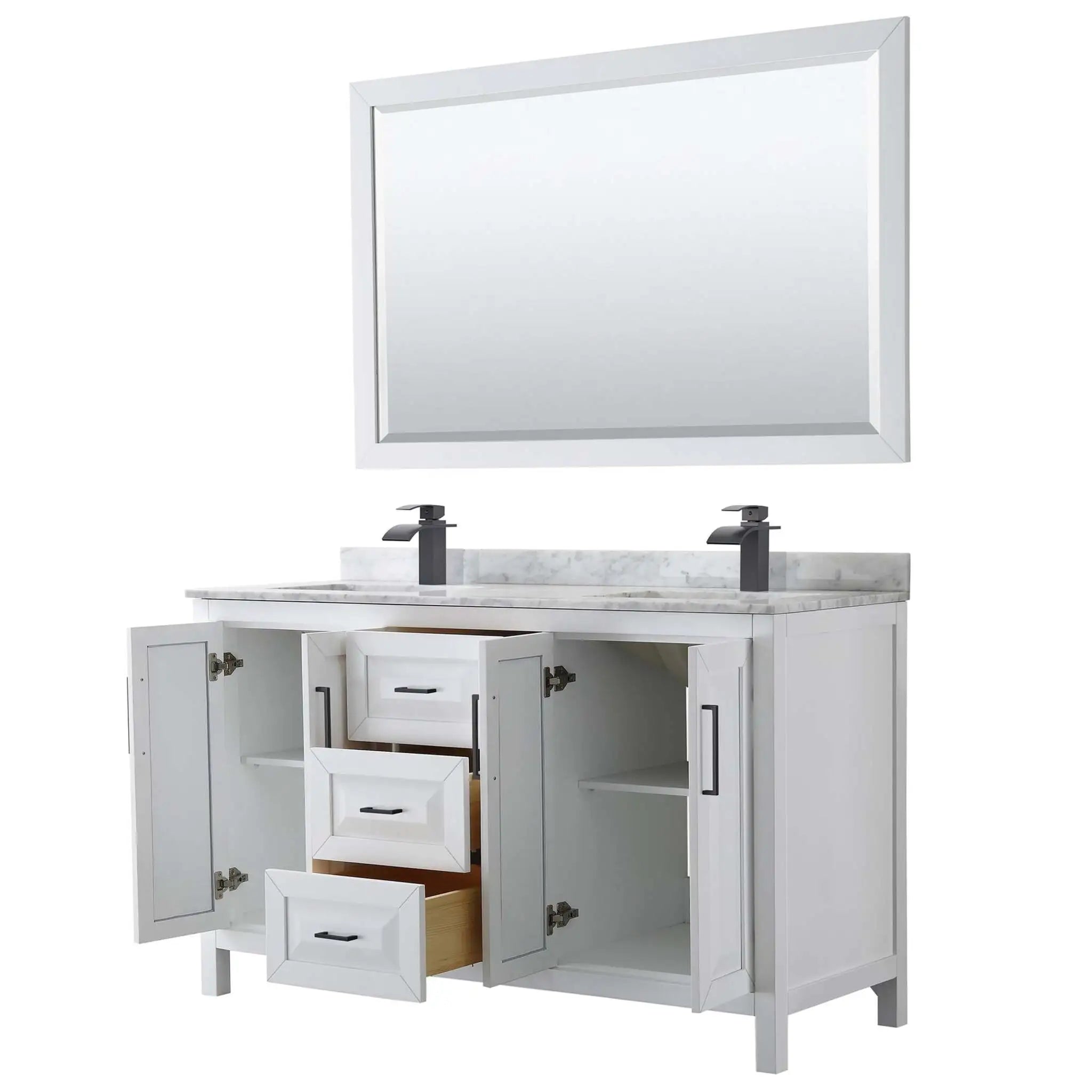 60" Daria Double Bathroom Vanity in White with Matte Black Trim & 58" Mirror by Wyndham