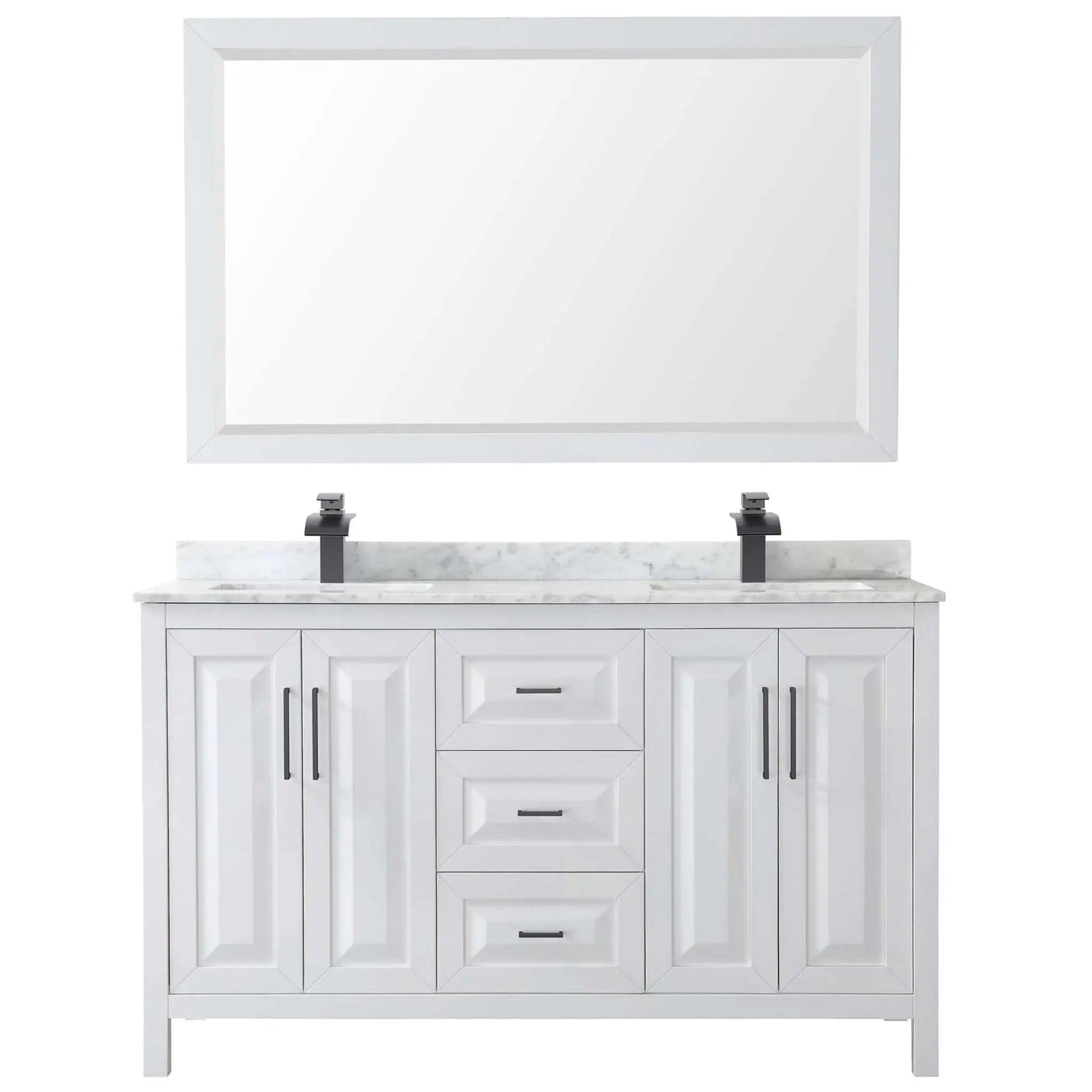 60" Daria Double Bathroom Vanity in White with Matte Black Trim & 58" Mirror by Wyndham