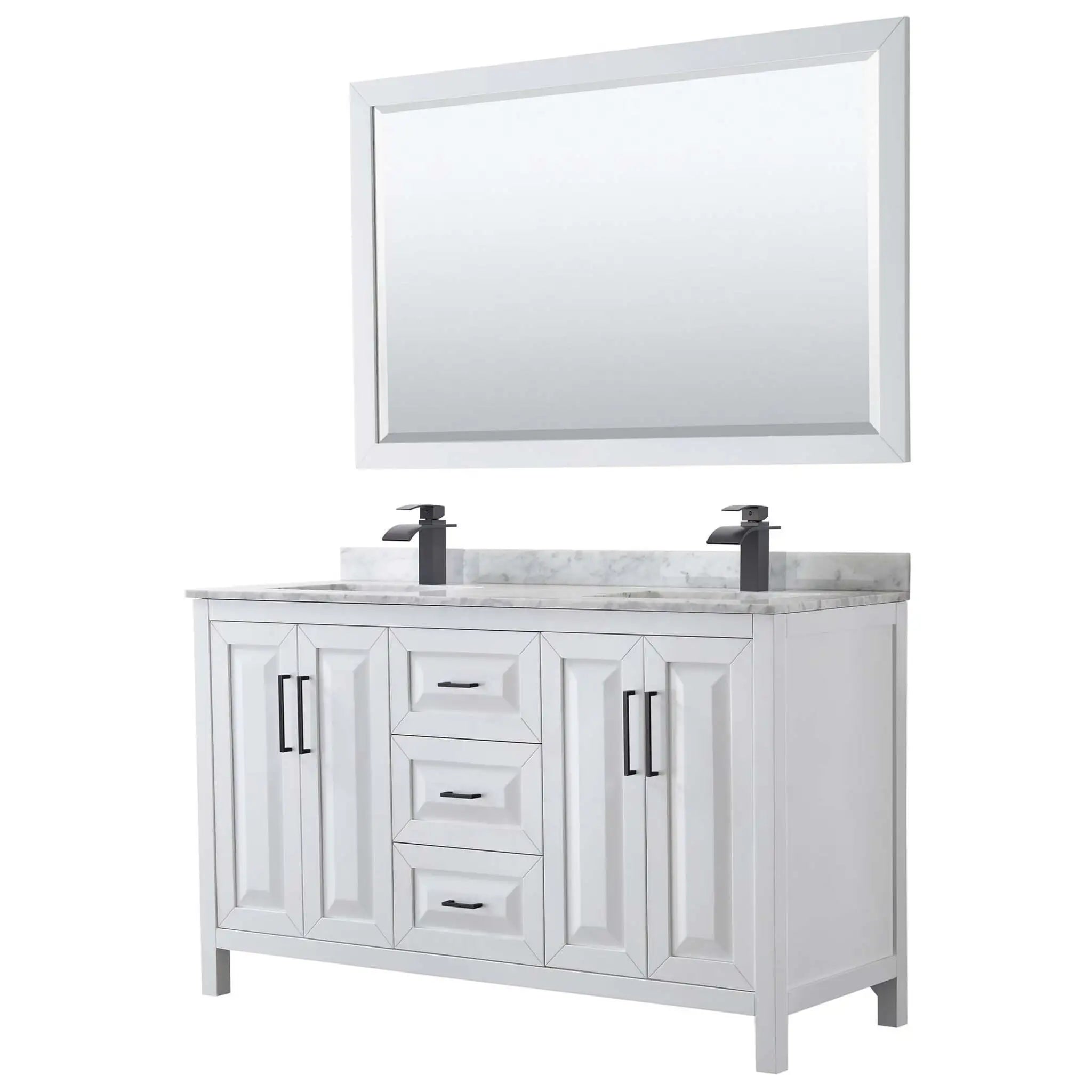 60" Daria Double Bathroom Vanity in White with Matte Black Trim & 58" Mirror by Wyndham