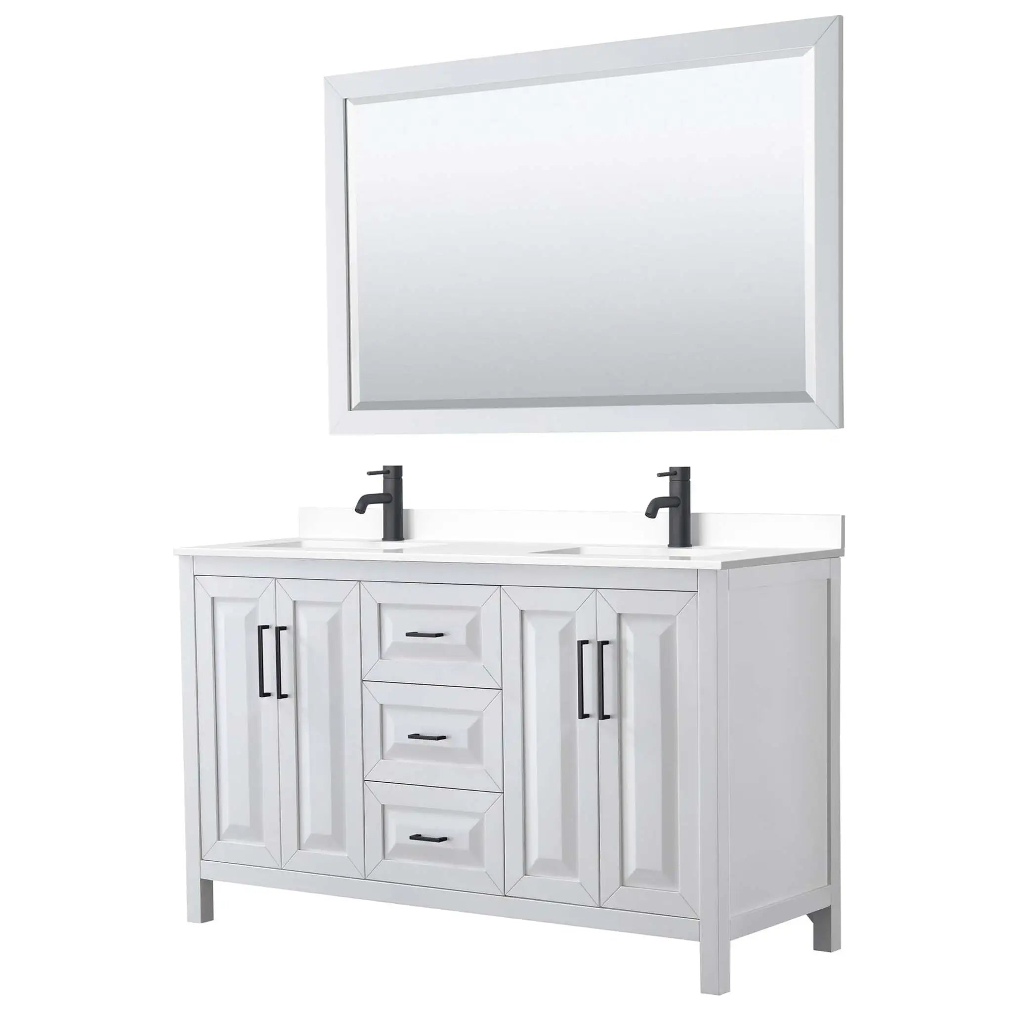 60" Daria Double Bathroom Vanity in White with Matte Black Trim & 58" Mirror by Wyndham