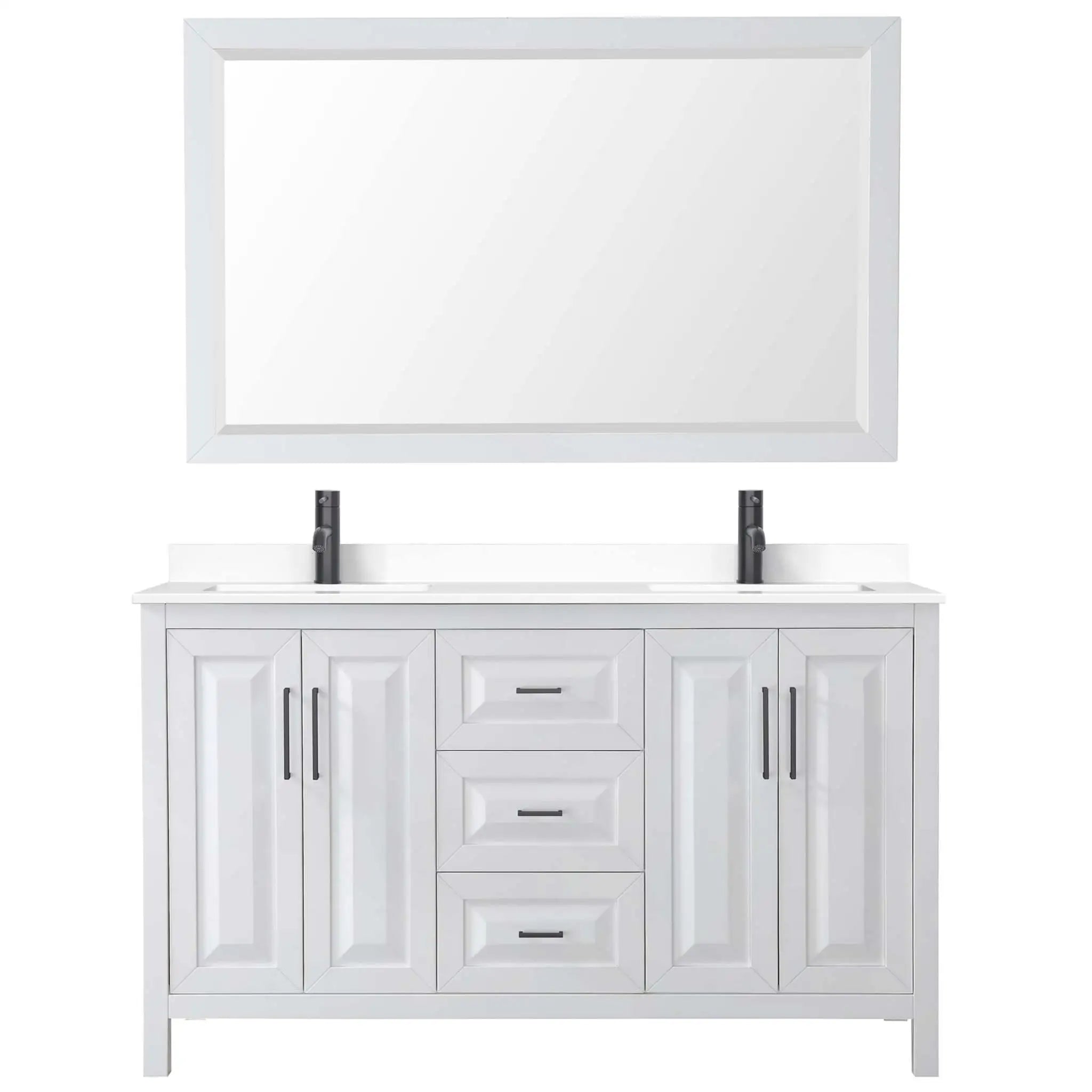 60" Daria Double Bathroom Vanity in White with Matte Black Trim & 58" Mirror by Wyndham