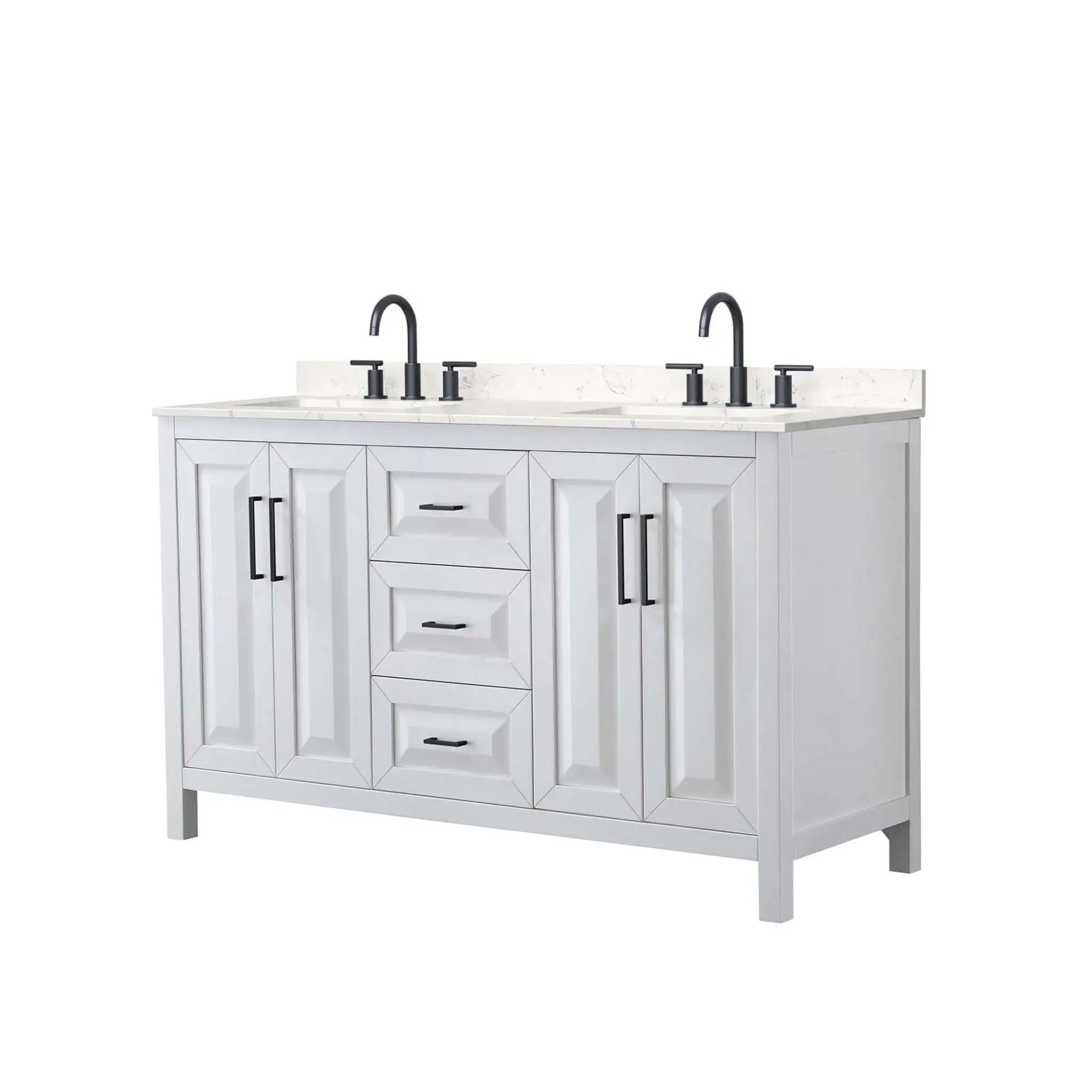 60" Daria Double Bathroom Vanity in White with Matte Black Trim by Wyndham