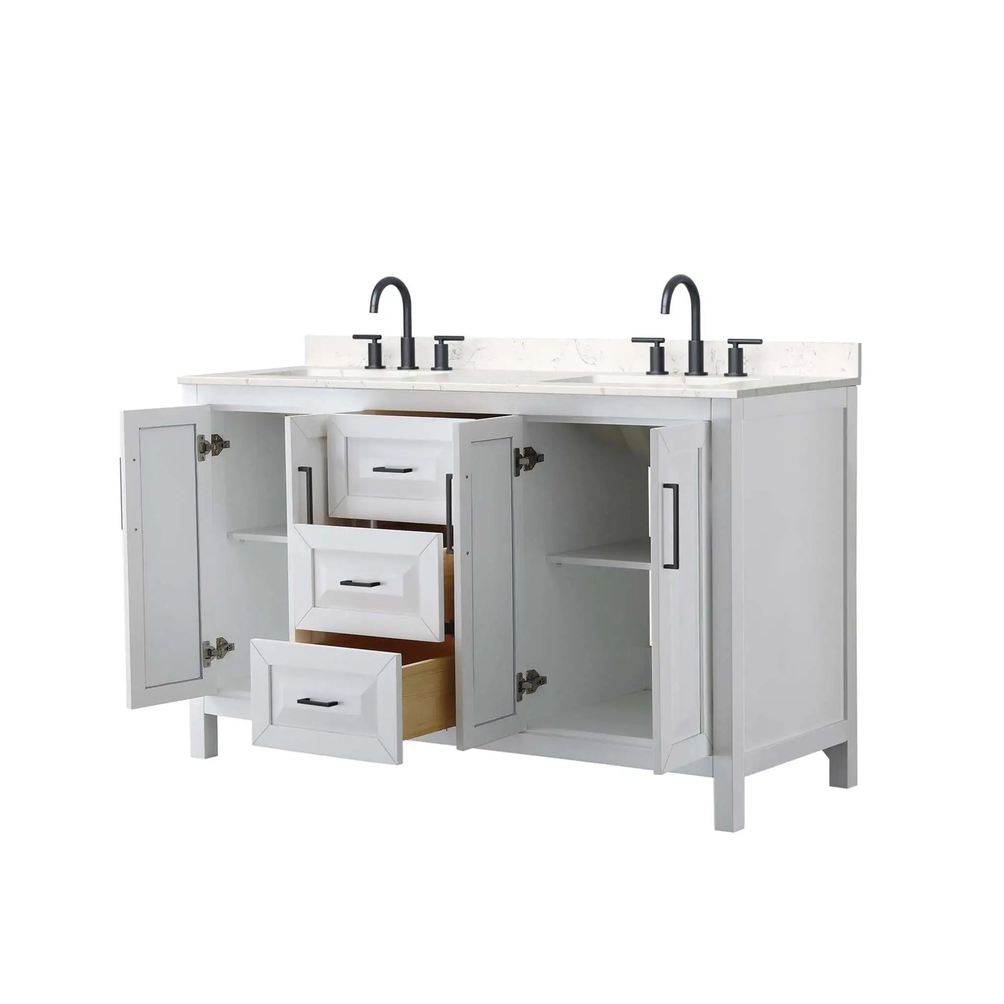 60" Daria Double Bathroom Vanity in White with Matte Black Trim by Wyndham