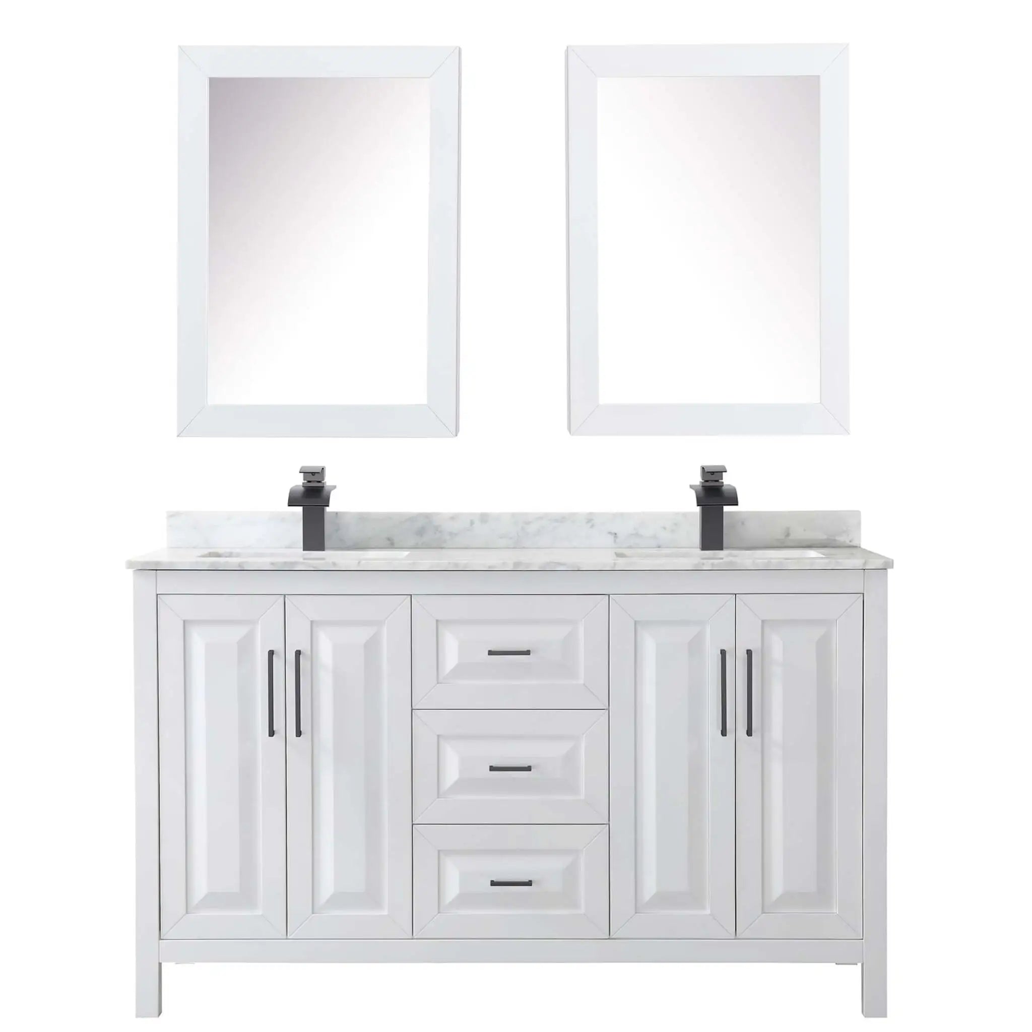 60" Daria Double Bathroom Vanity in White with Matte Black Trim & Medicine Cabinet by Wyndham