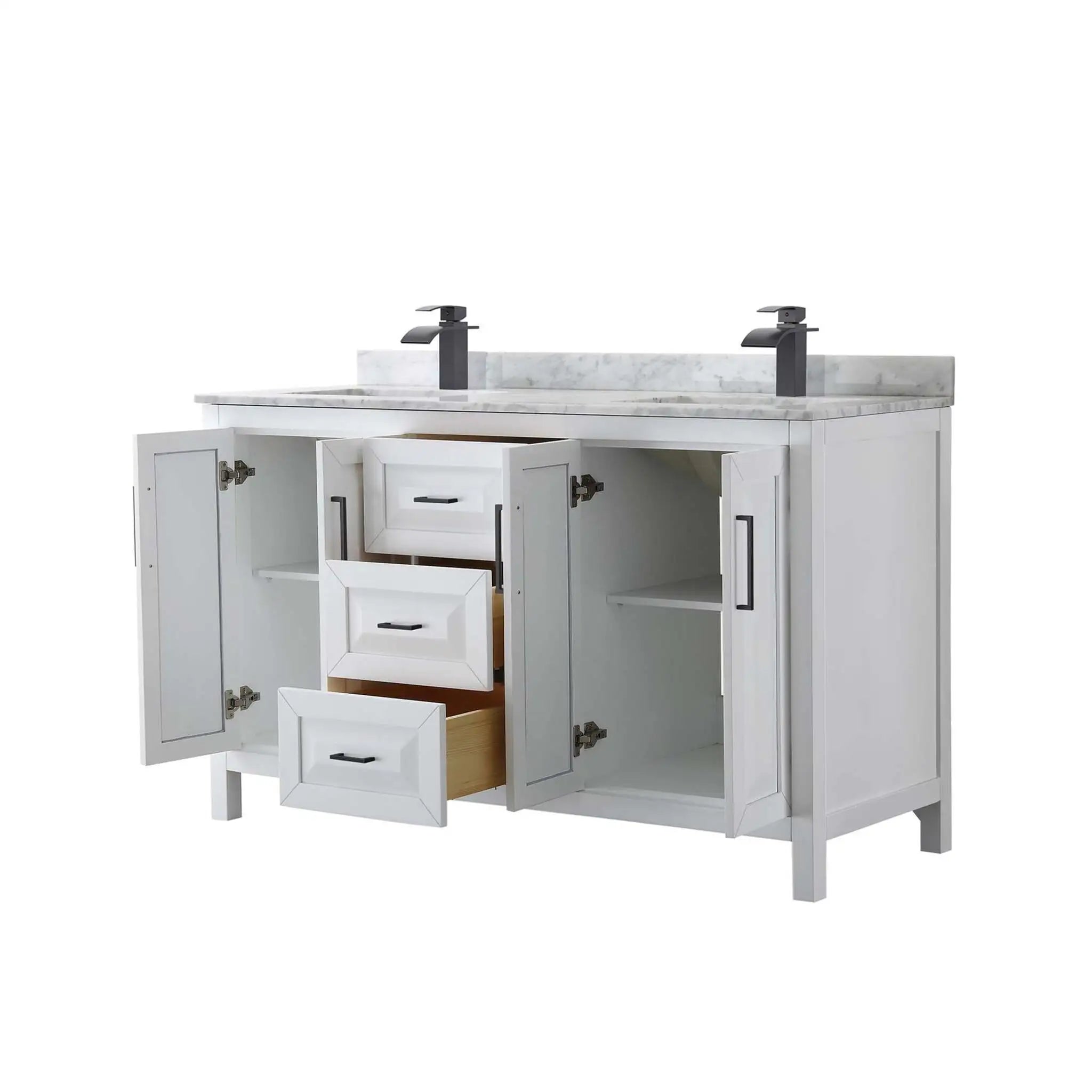 60" Daria Double Bathroom Vanity in White with Matte Black Trim by Wyndham