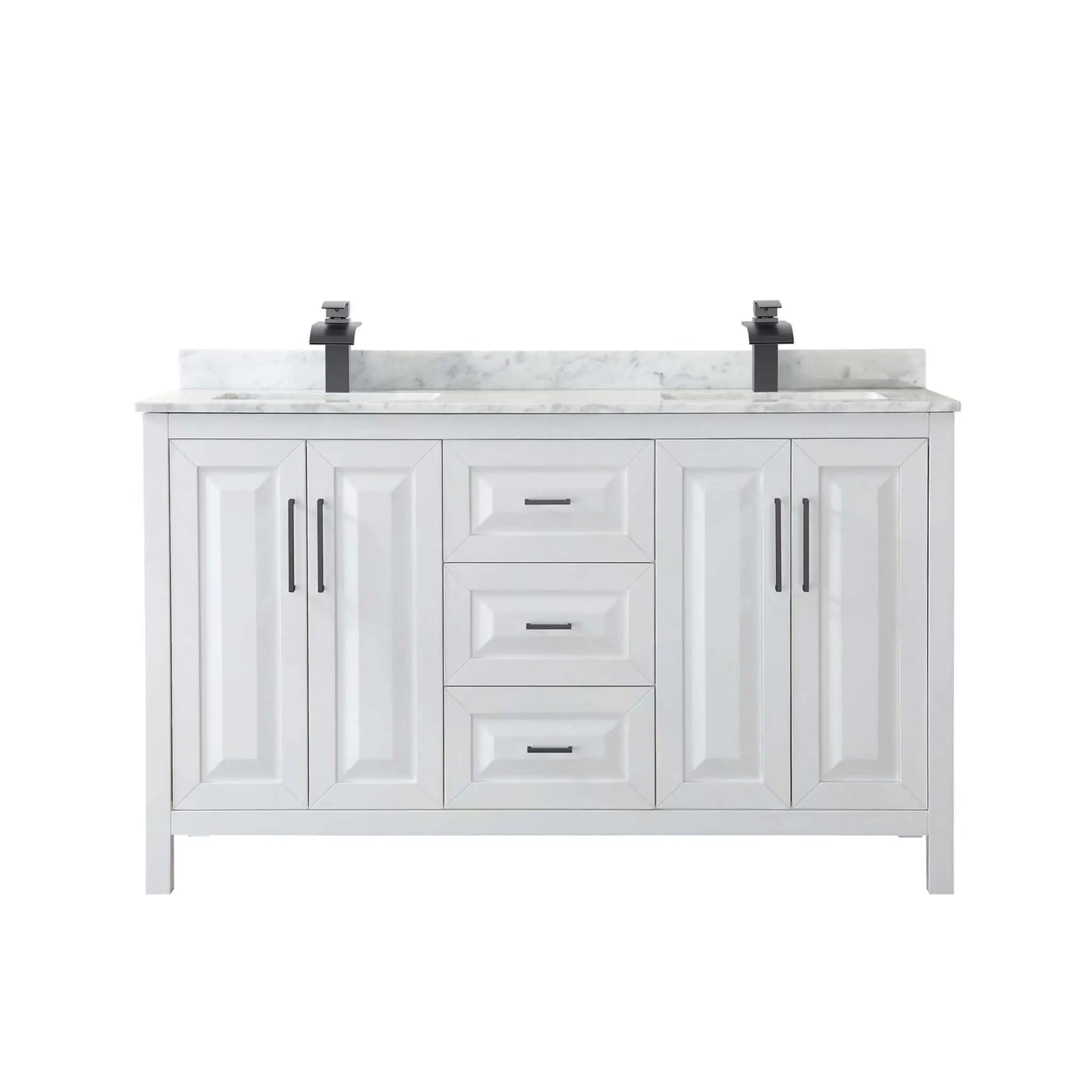60" Daria Double Bathroom Vanity in White with Matte Black Trim by Wyndham