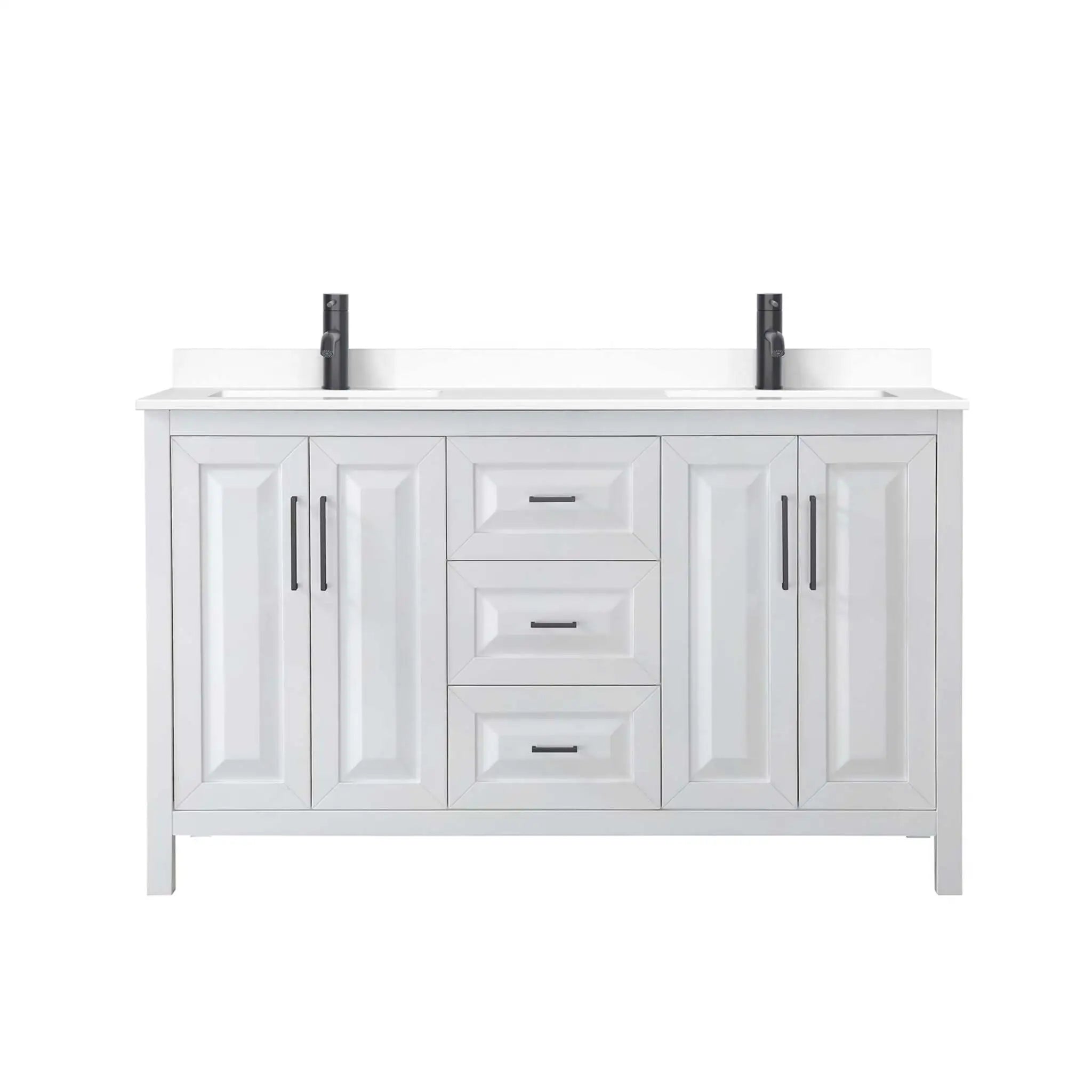 60" Daria Double Bathroom Vanity in White with Matte Black Trim by Wyndham