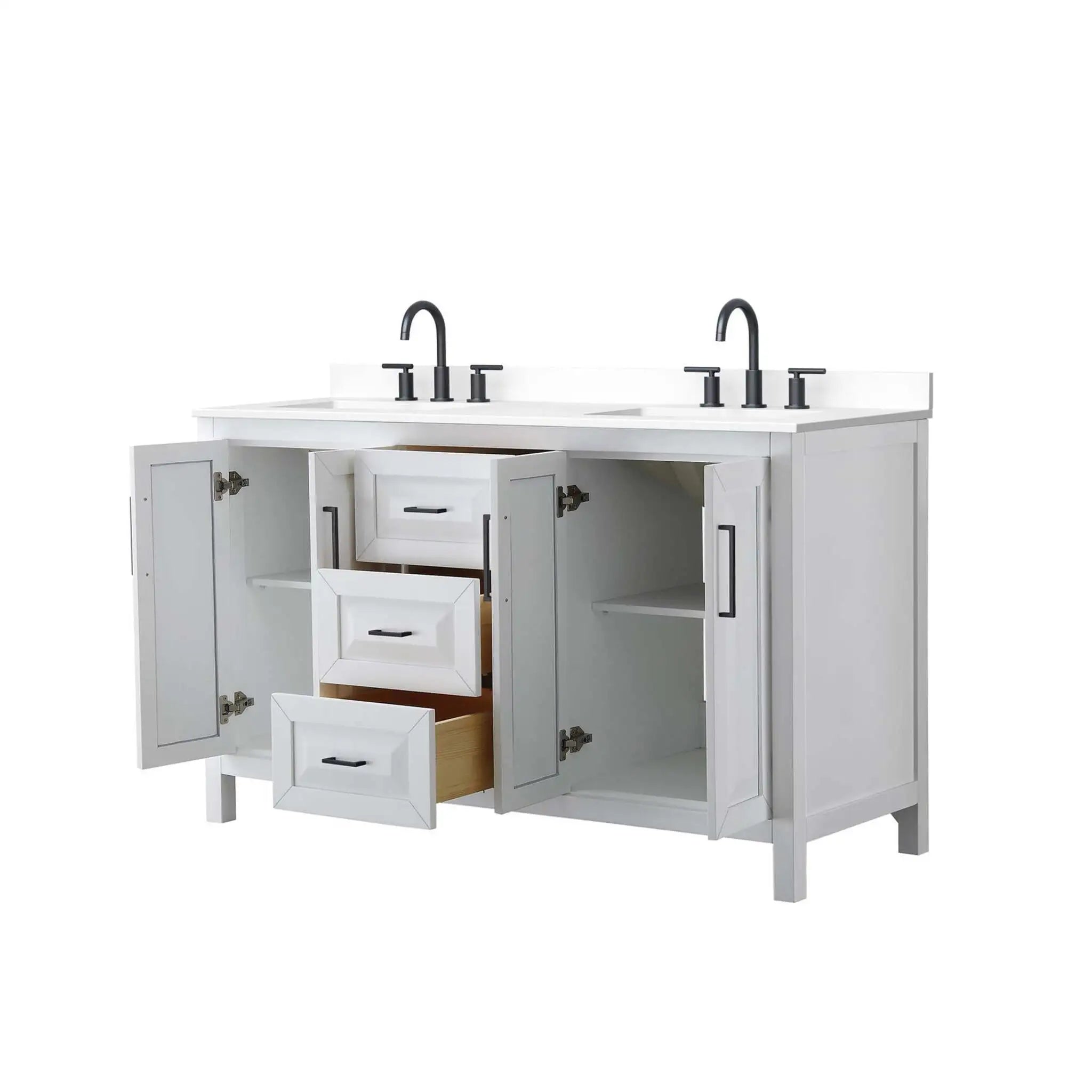 60" Daria Double Bathroom Vanity in White with Matte Black Trim by Wyndham