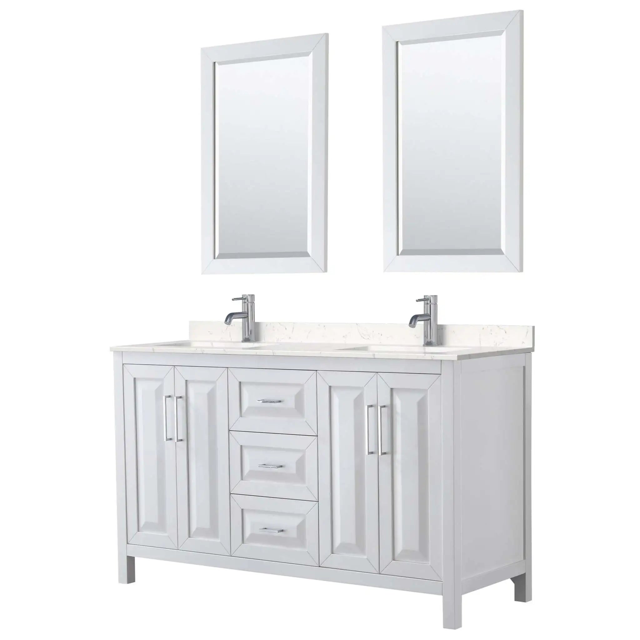 60" Daria Double Bathroom Vanity in White with Polished Chrome Trim & 24" Mirror by Wyndham