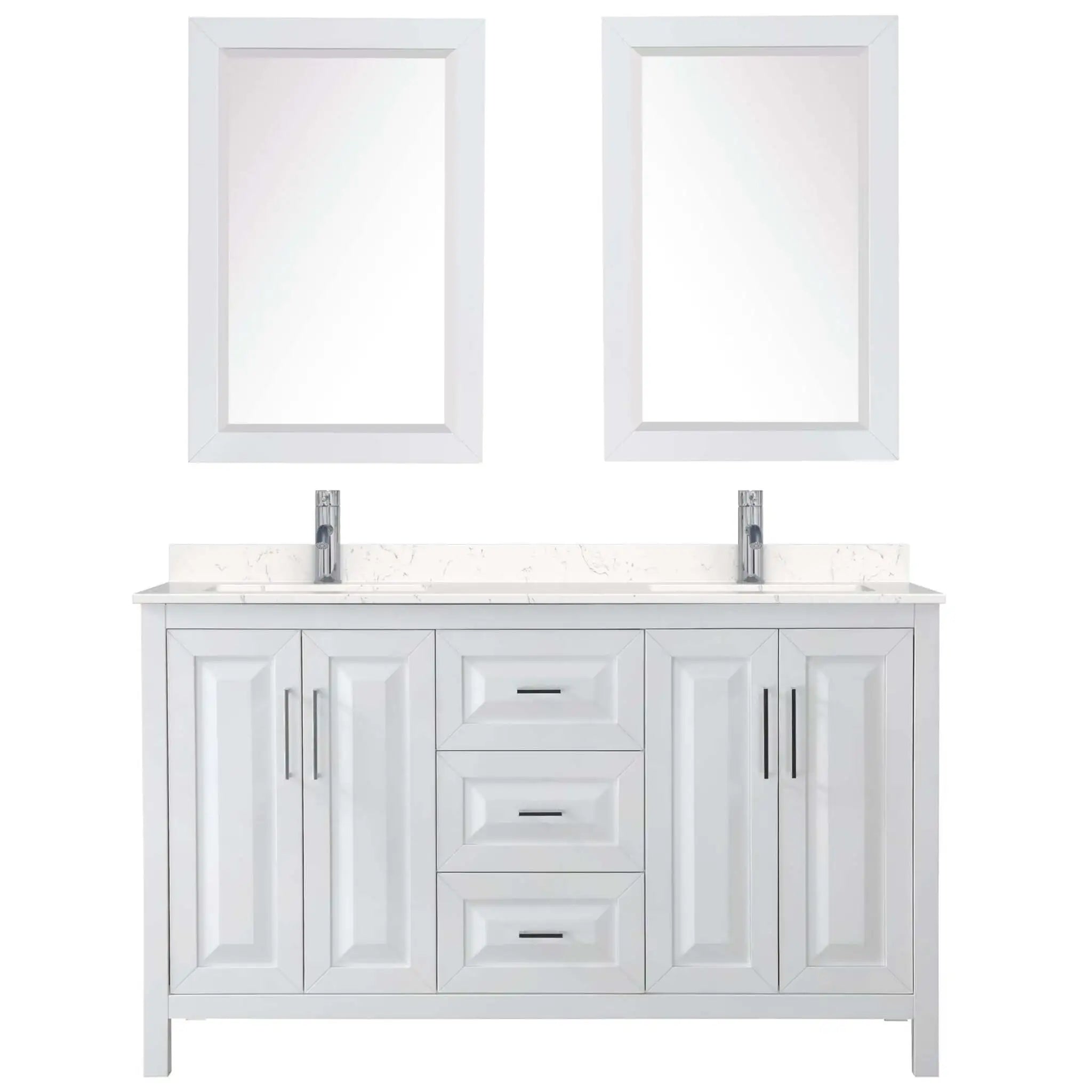 60" Daria Double Bathroom Vanity in White with Polished Chrome Trim & 24" Mirror by Wyndham