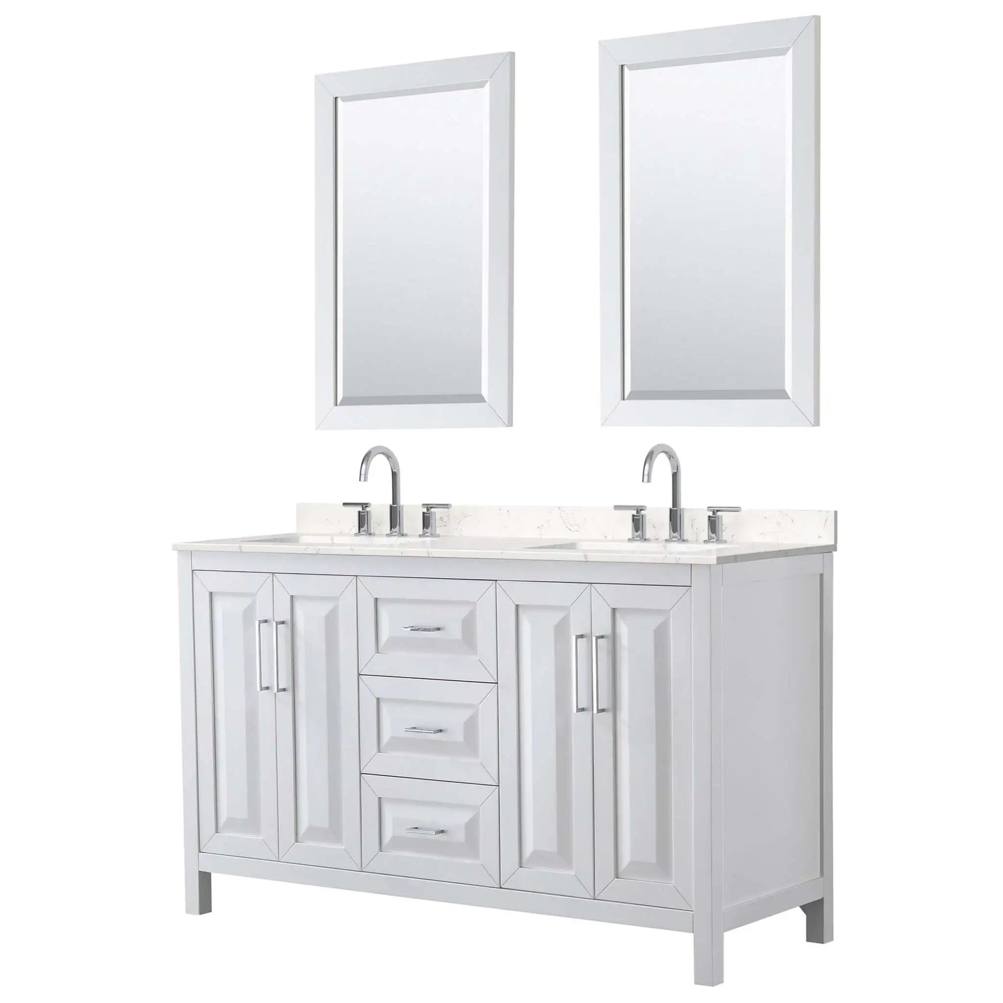 60" Daria Double Bathroom Vanity in White with Polished Chrome Trim & 24" Mirror by Wyndham