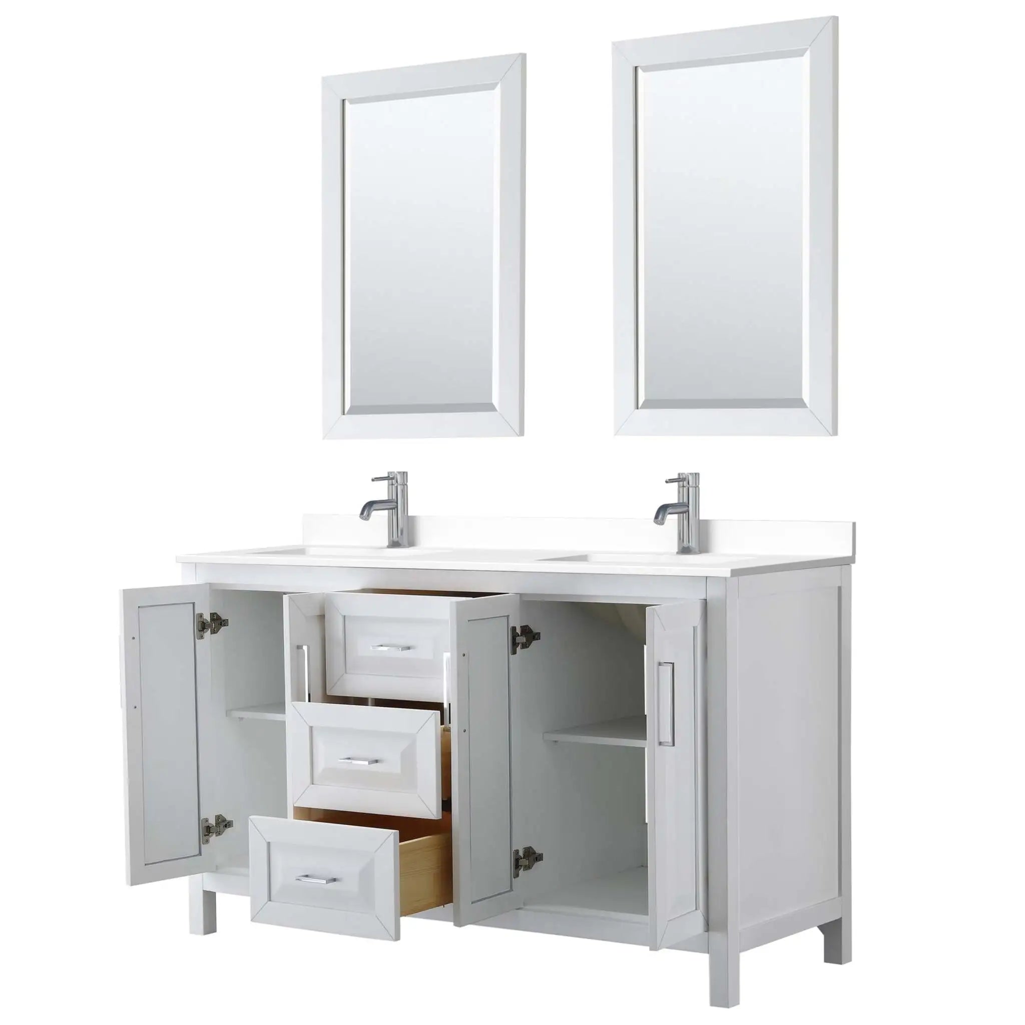 60" Daria Double Bathroom Vanity in White with Polished Chrome Trim & 24" Mirror by Wyndham