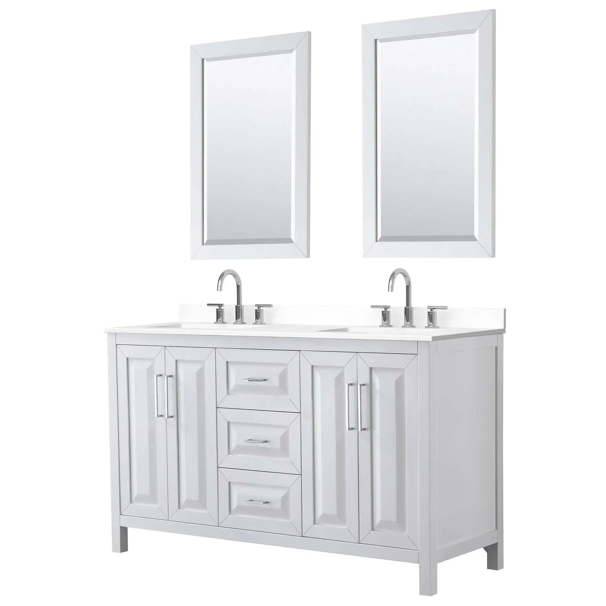 60" Daria Double Bathroom Vanity in White with Polished Chrome Trim & 24" Mirror by Wyndham