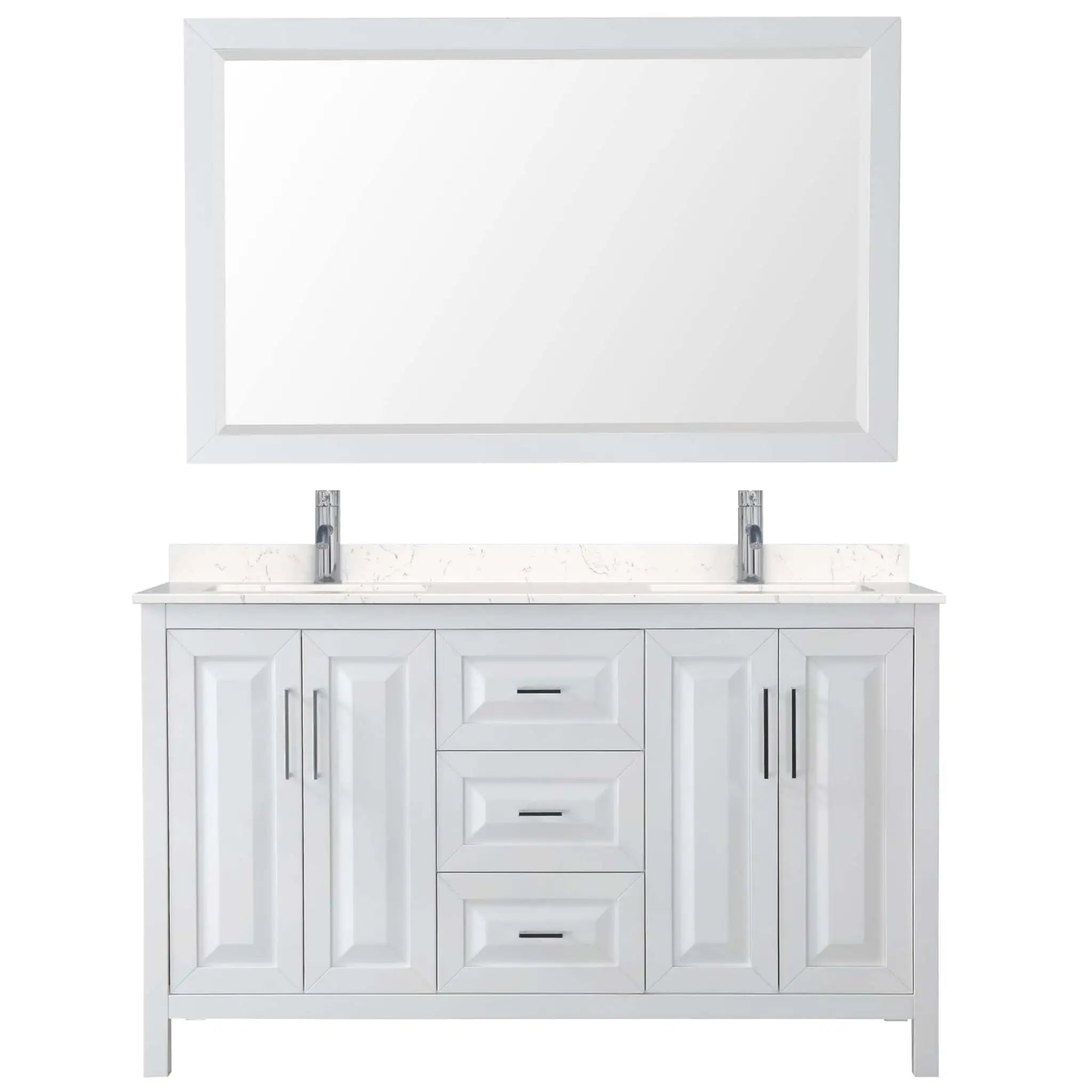 60" Daria Double Bathroom Vanity in White with Polished Chrome Trim & 58" Mirror by Wyndham