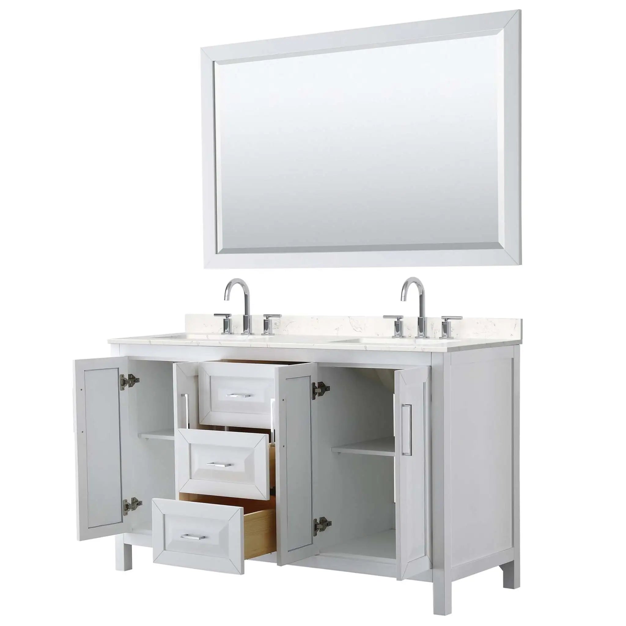 60" Daria Double Bathroom Vanity in White with Polished Chrome Trim & 58" Mirror by Wyndham