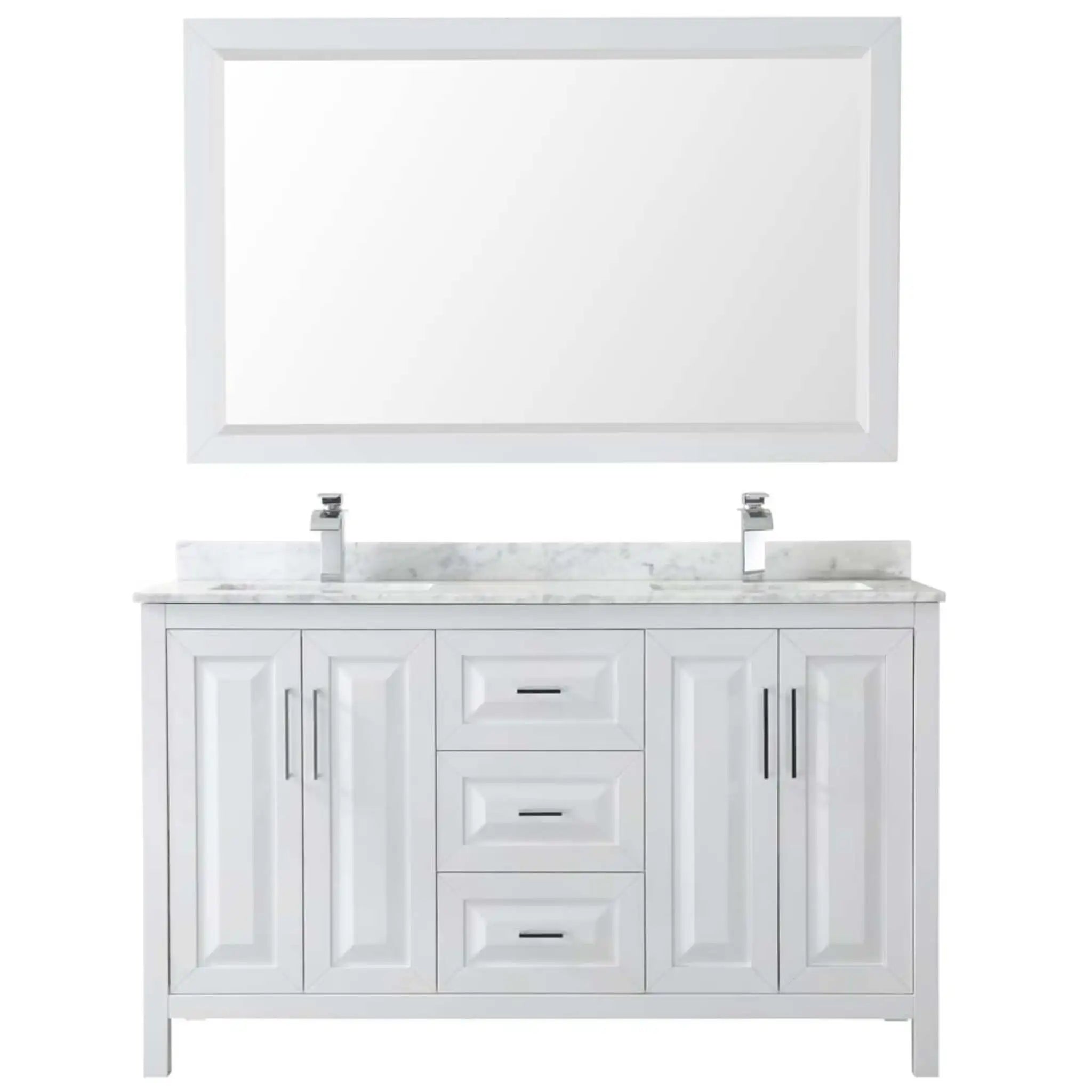 60" Daria Double Bathroom Vanity in White with Polished Chrome Trim & 58" Mirror by Wyndham