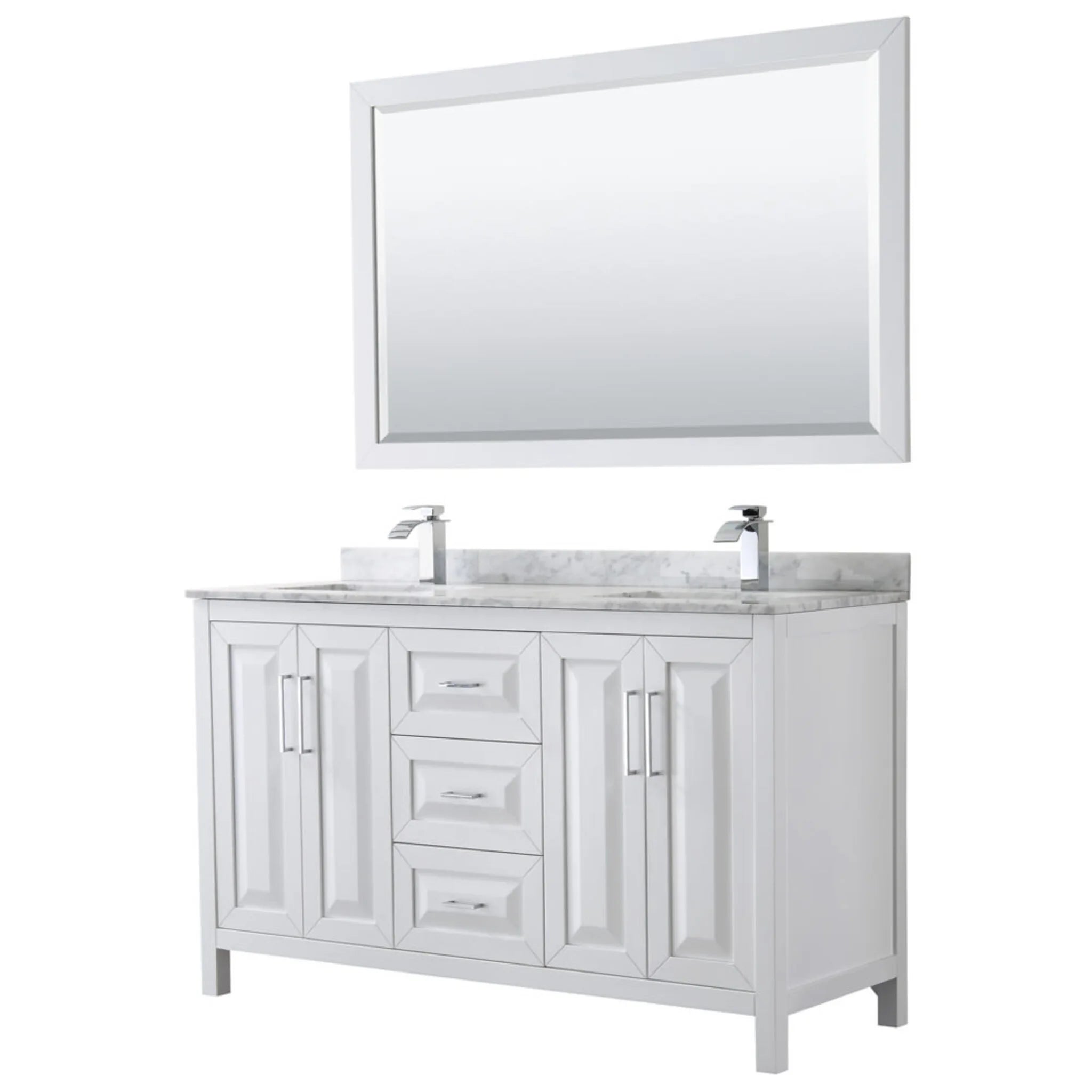 60" Daria Double Bathroom Vanity in White with Polished Chrome Trim & 58" Mirror by Wyndham