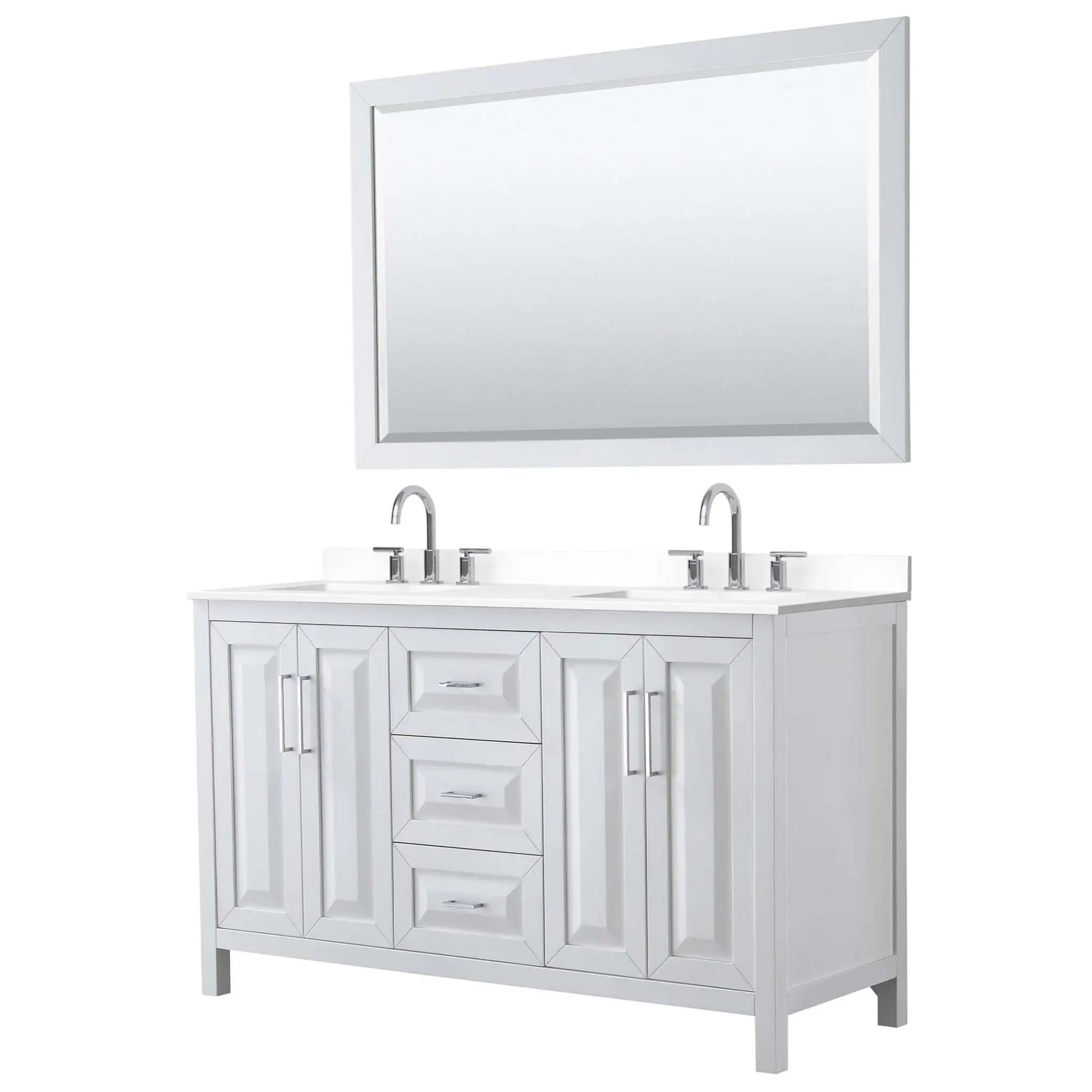 60" Daria Double Bathroom Vanity in White with Polished Chrome Trim & 58" Mirror by Wyndham